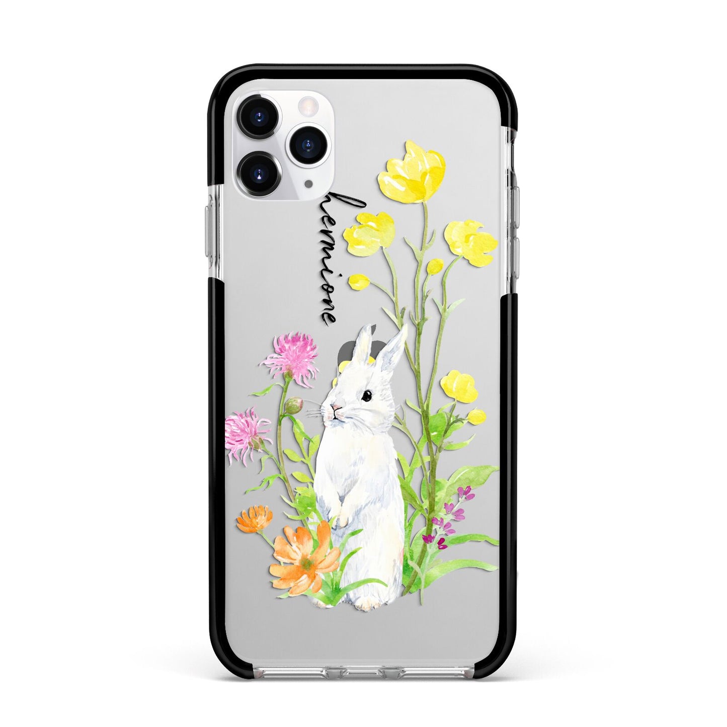 Personalised Bunny Rabbit Apple iPhone 11 Pro Max in Silver with Black Impact Case