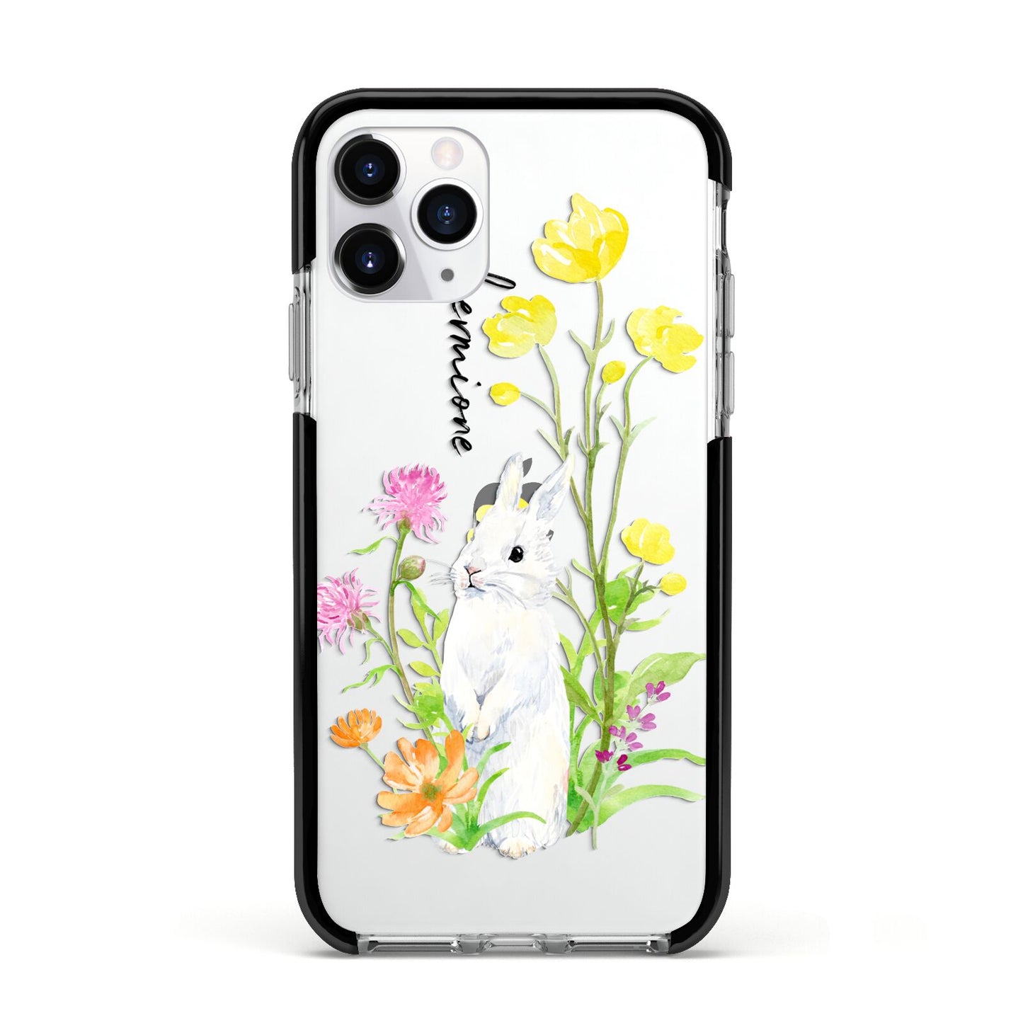 Personalised Bunny Rabbit Apple iPhone 11 Pro in Silver with Black Impact Case