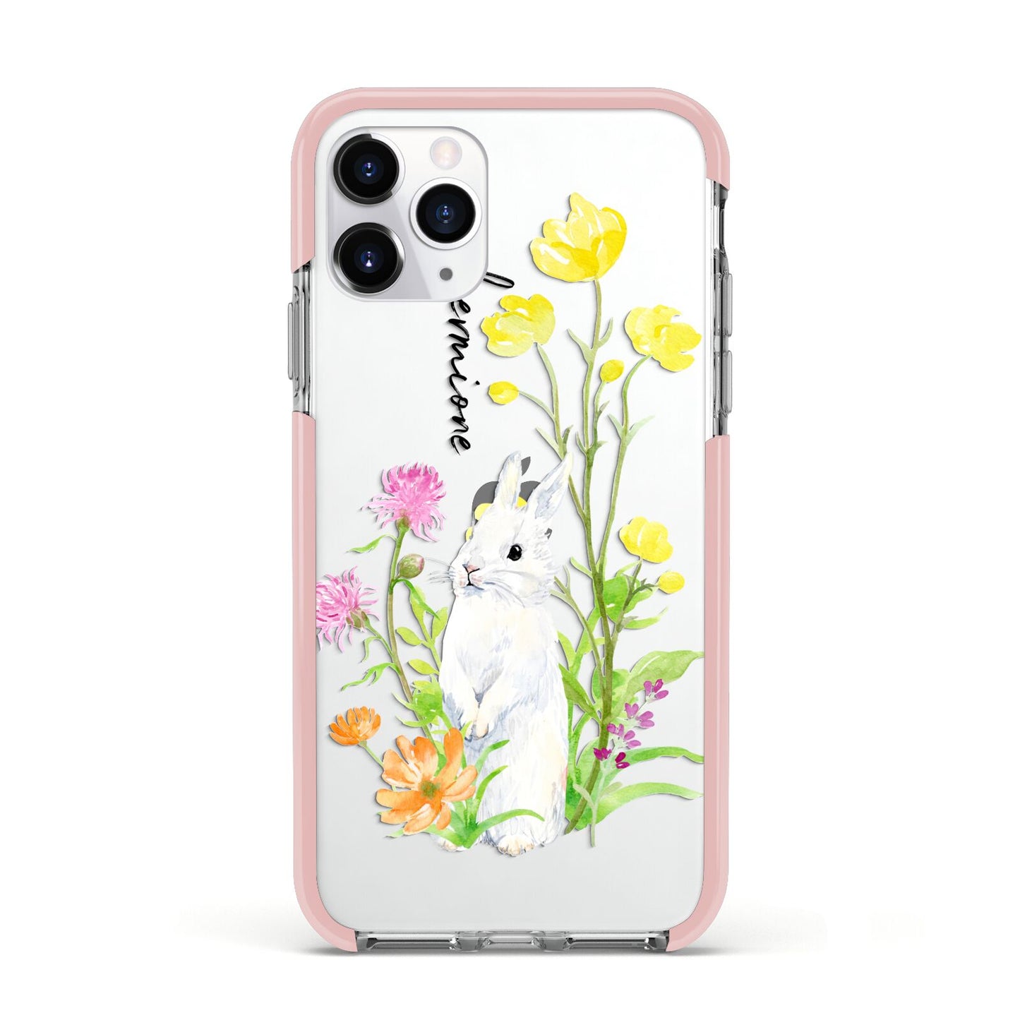 Personalised Bunny Rabbit Apple iPhone 11 Pro in Silver with Pink Impact Case