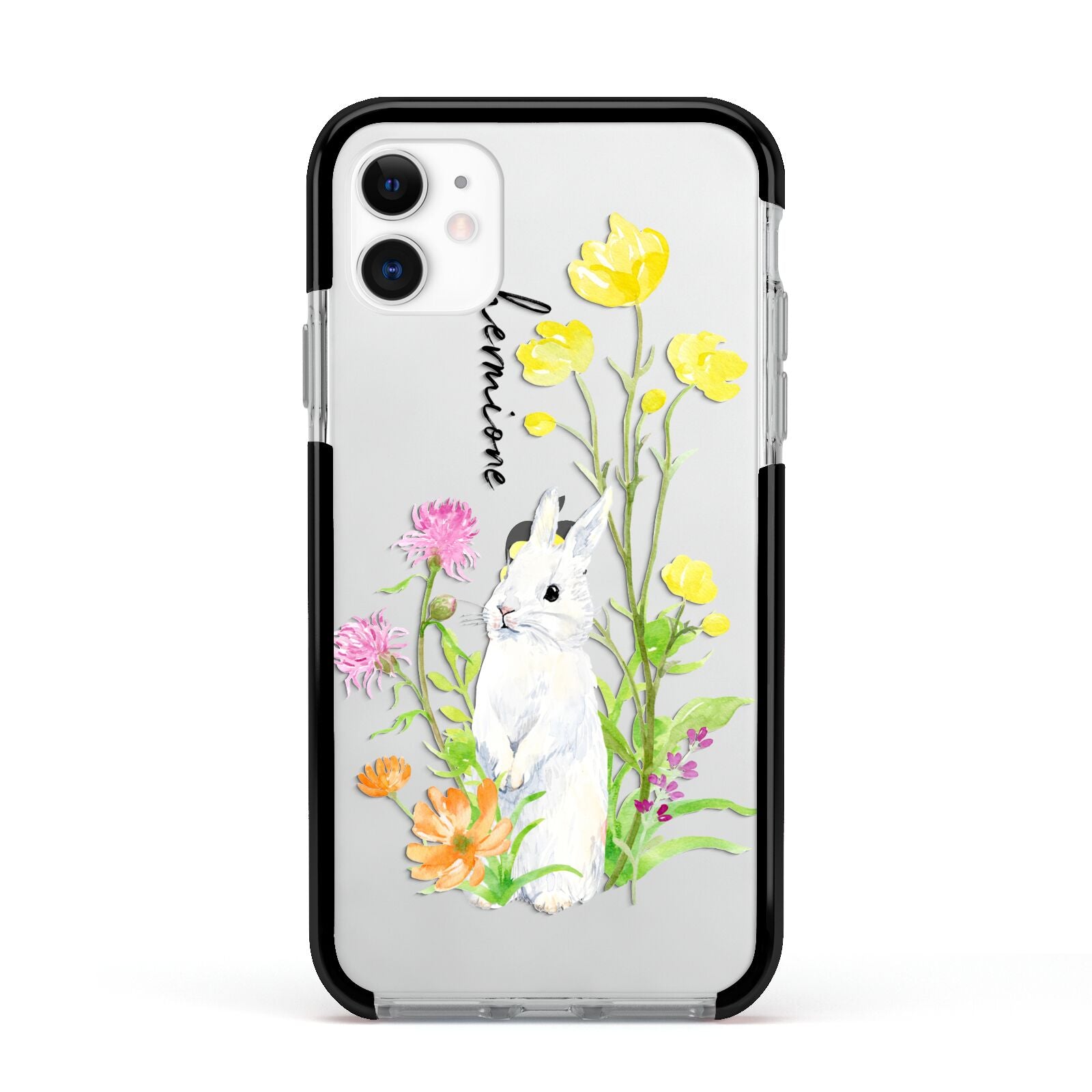 Personalised Bunny Rabbit Apple iPhone 11 in White with Black Impact Case