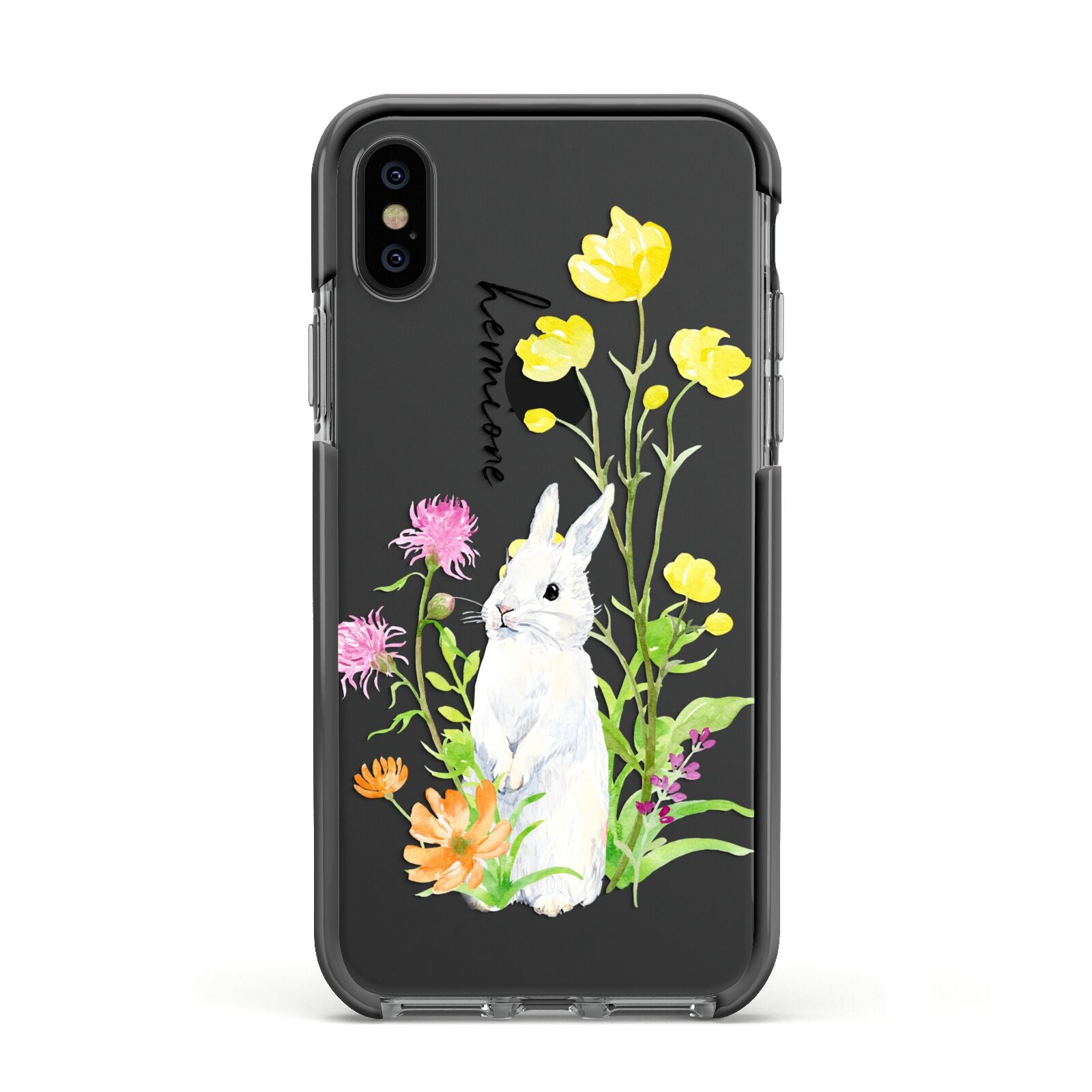 Personalised Bunny Rabbit Apple iPhone Xs Impact Case Black Edge on Black Phone