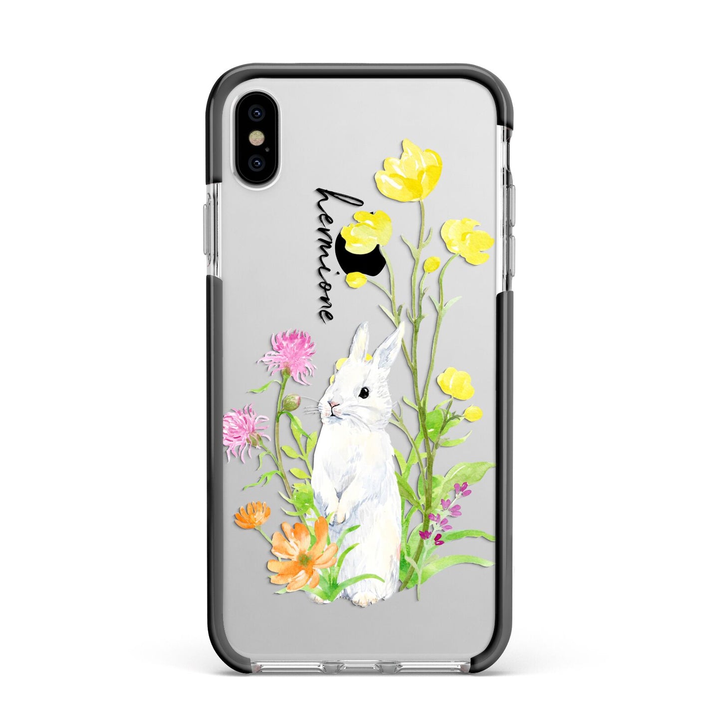 Personalised Bunny Rabbit Apple iPhone Xs Max Impact Case Black Edge on Silver Phone