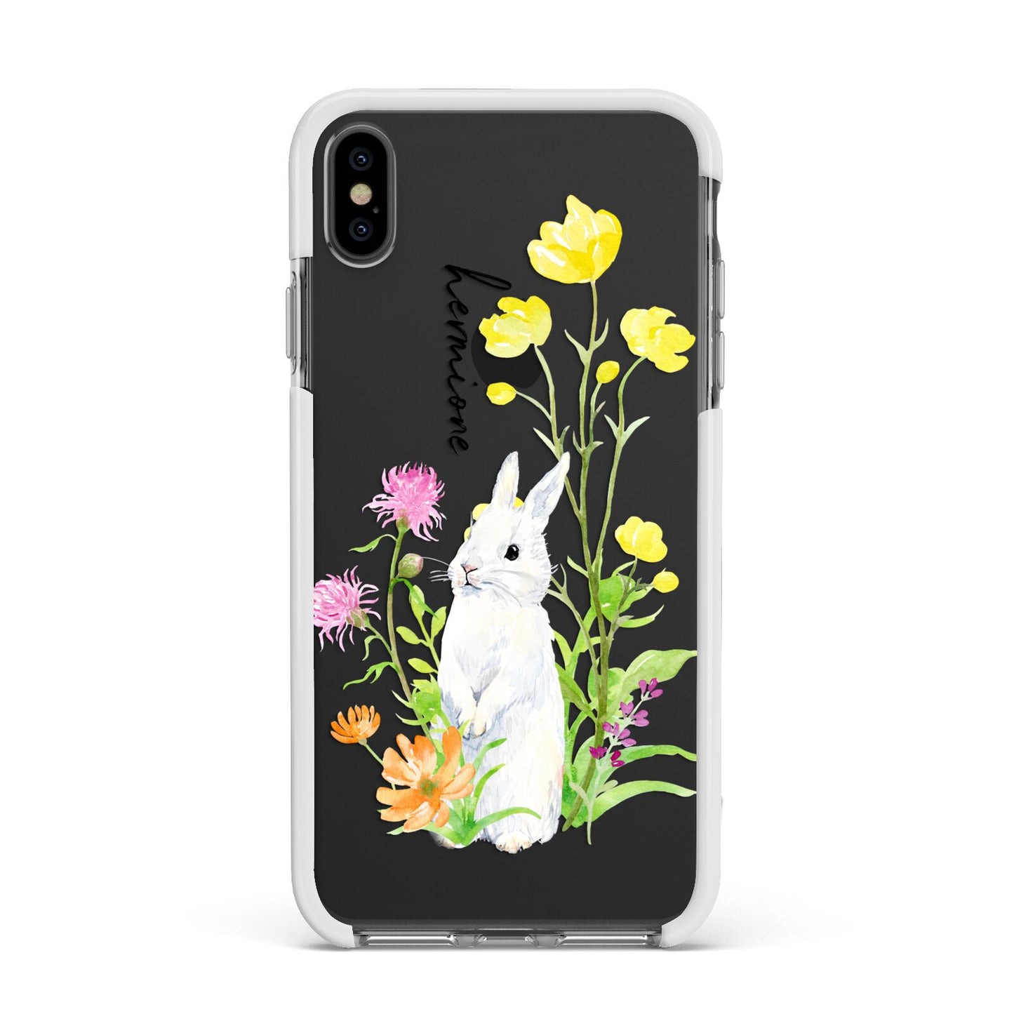 Personalised Bunny Rabbit Apple iPhone Xs Max Impact Case White Edge on Black Phone