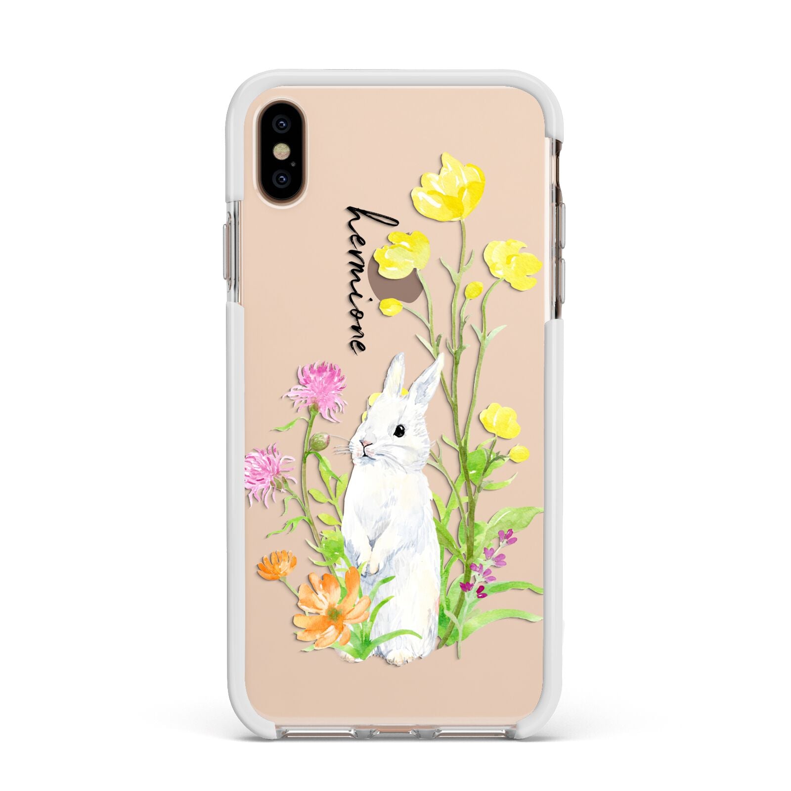 Personalised Bunny Rabbit Apple iPhone Xs Max Impact Case White Edge on Gold Phone