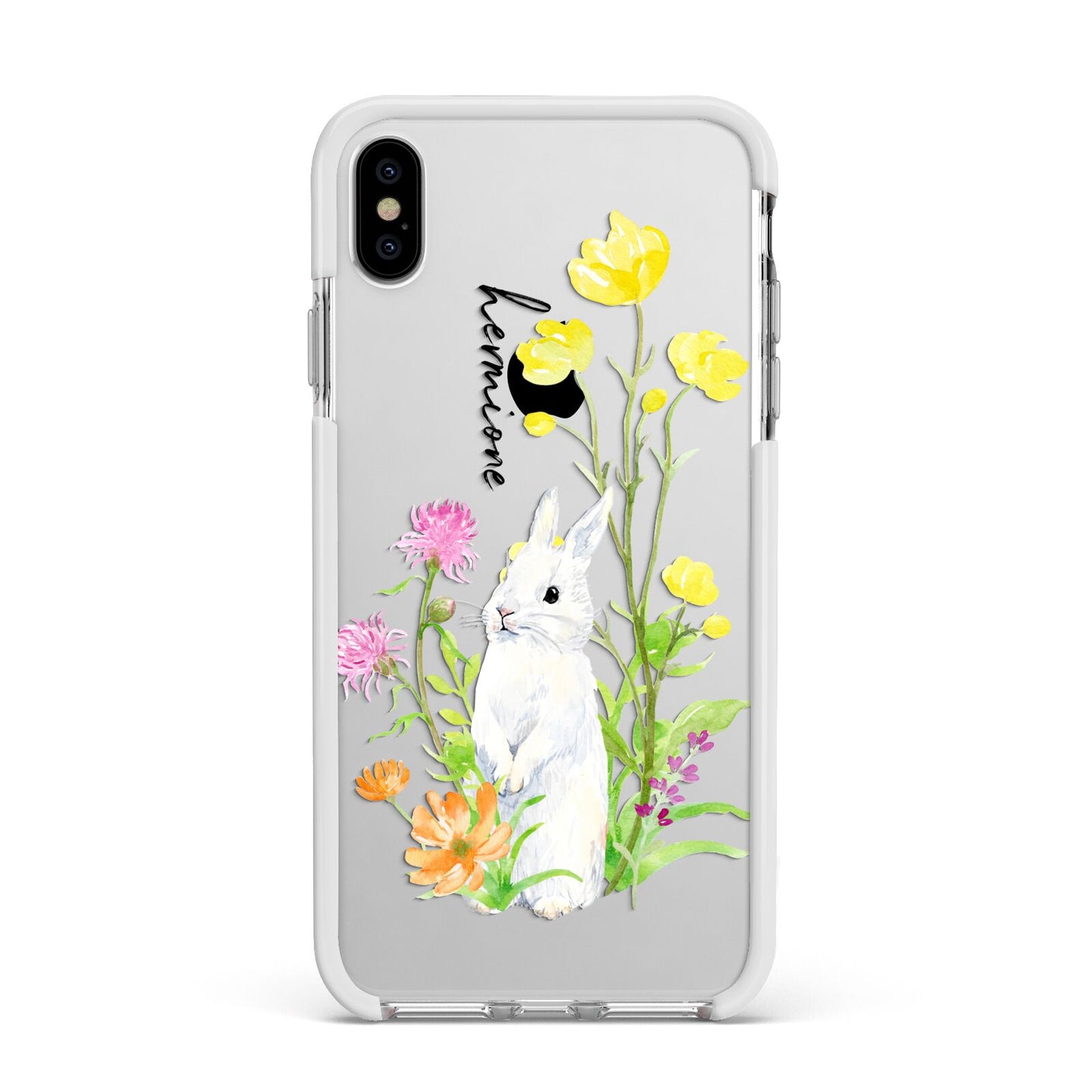 Personalised Bunny Rabbit Apple iPhone Xs Max Impact Case White Edge on Silver Phone