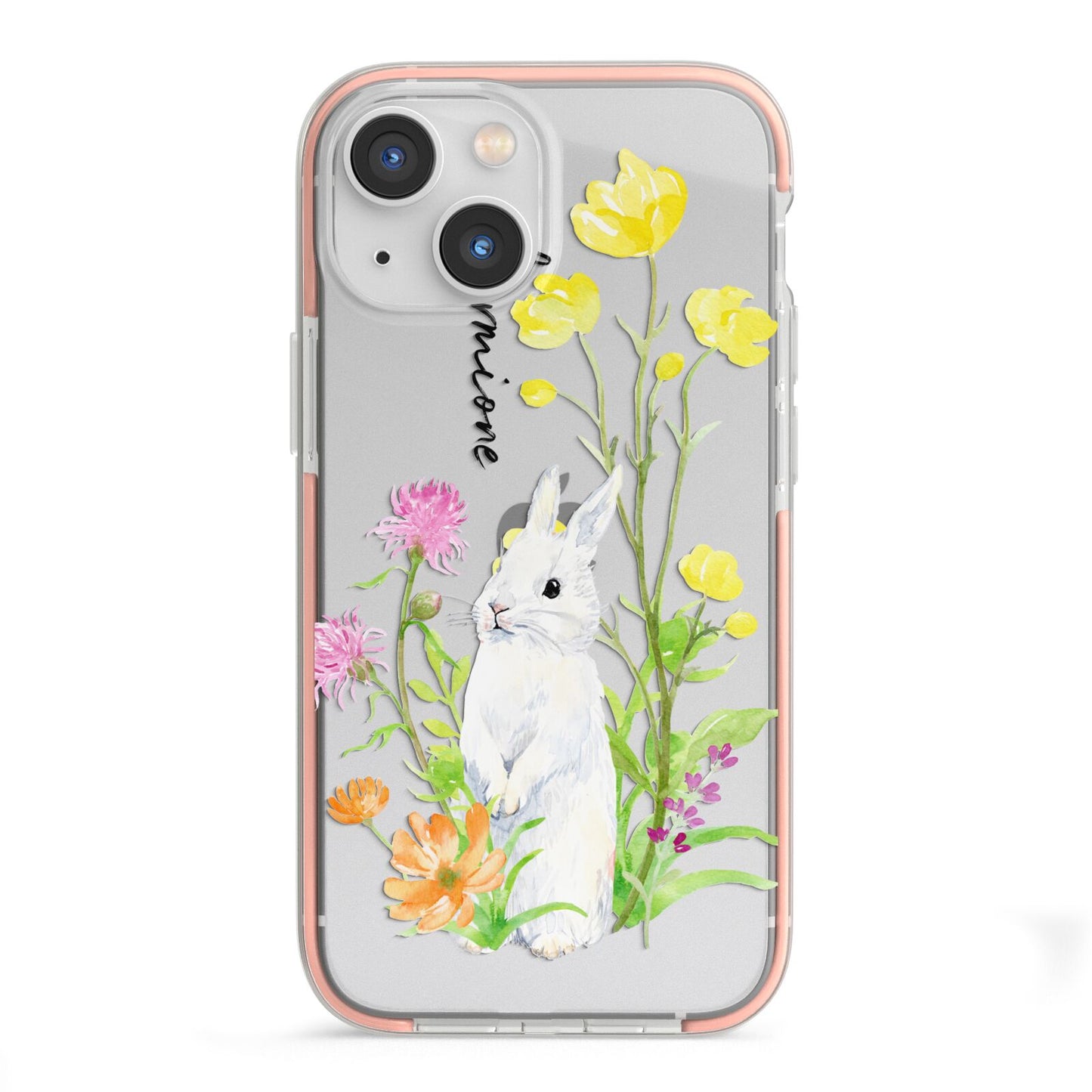 Personalised Bunny Rabbit iPhone 13 Mini TPU Impact Case with Pink Edges