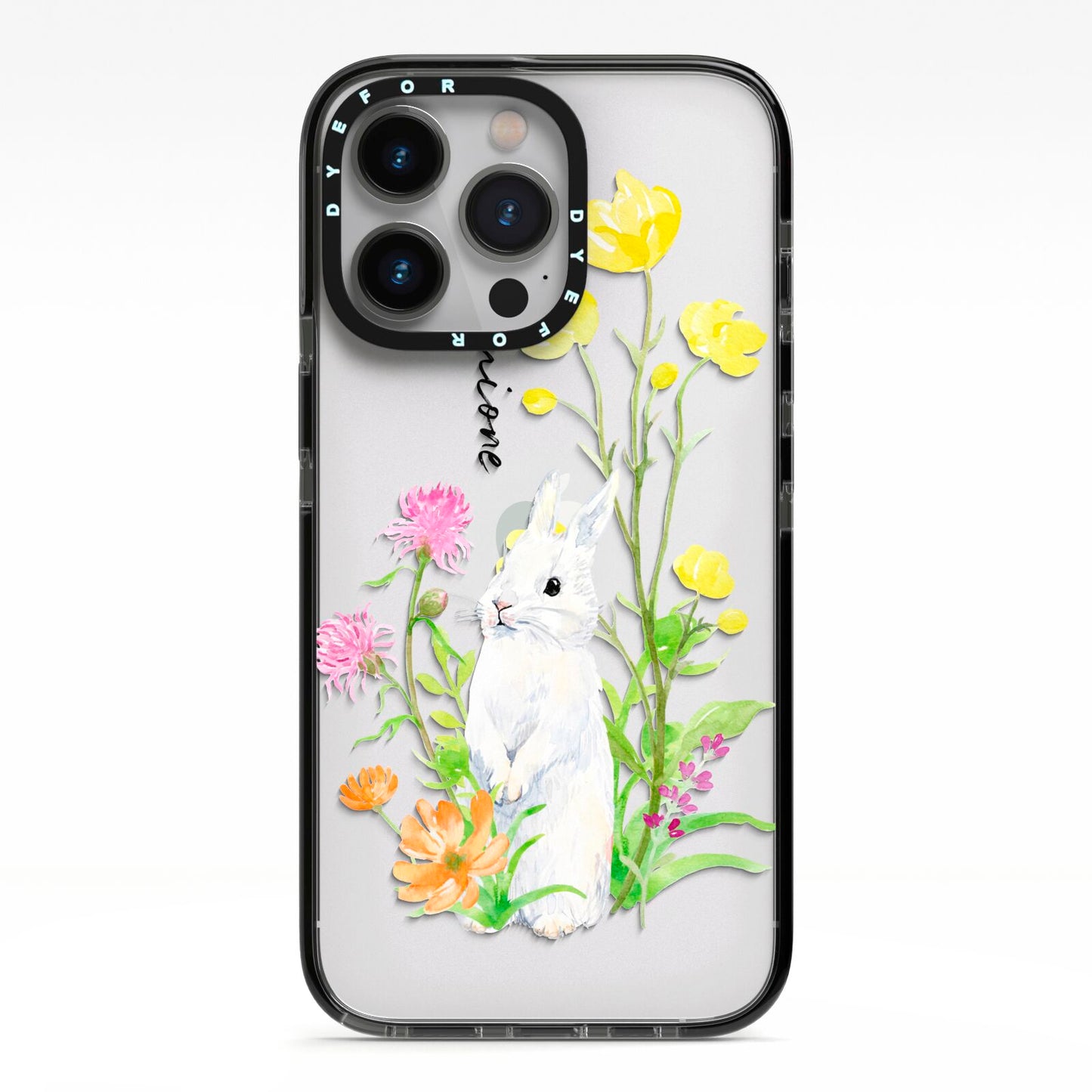Personalised Bunny Rabbit iPhone 13 Pro Black Impact Case on Silver phone