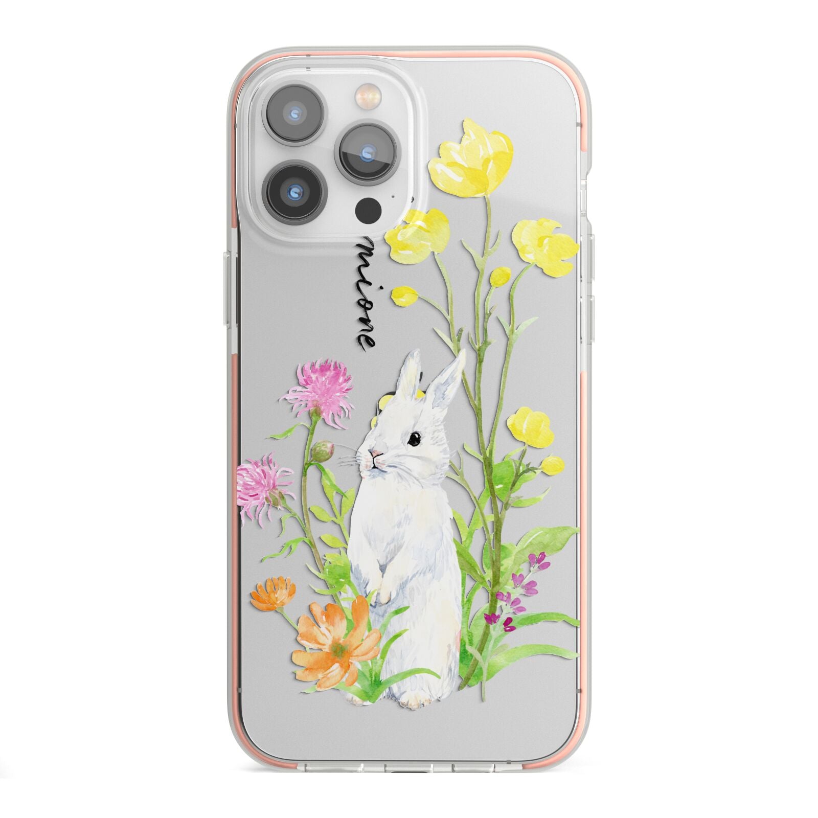 Personalised Bunny Rabbit iPhone 13 Pro Max TPU Impact Case with Pink Edges