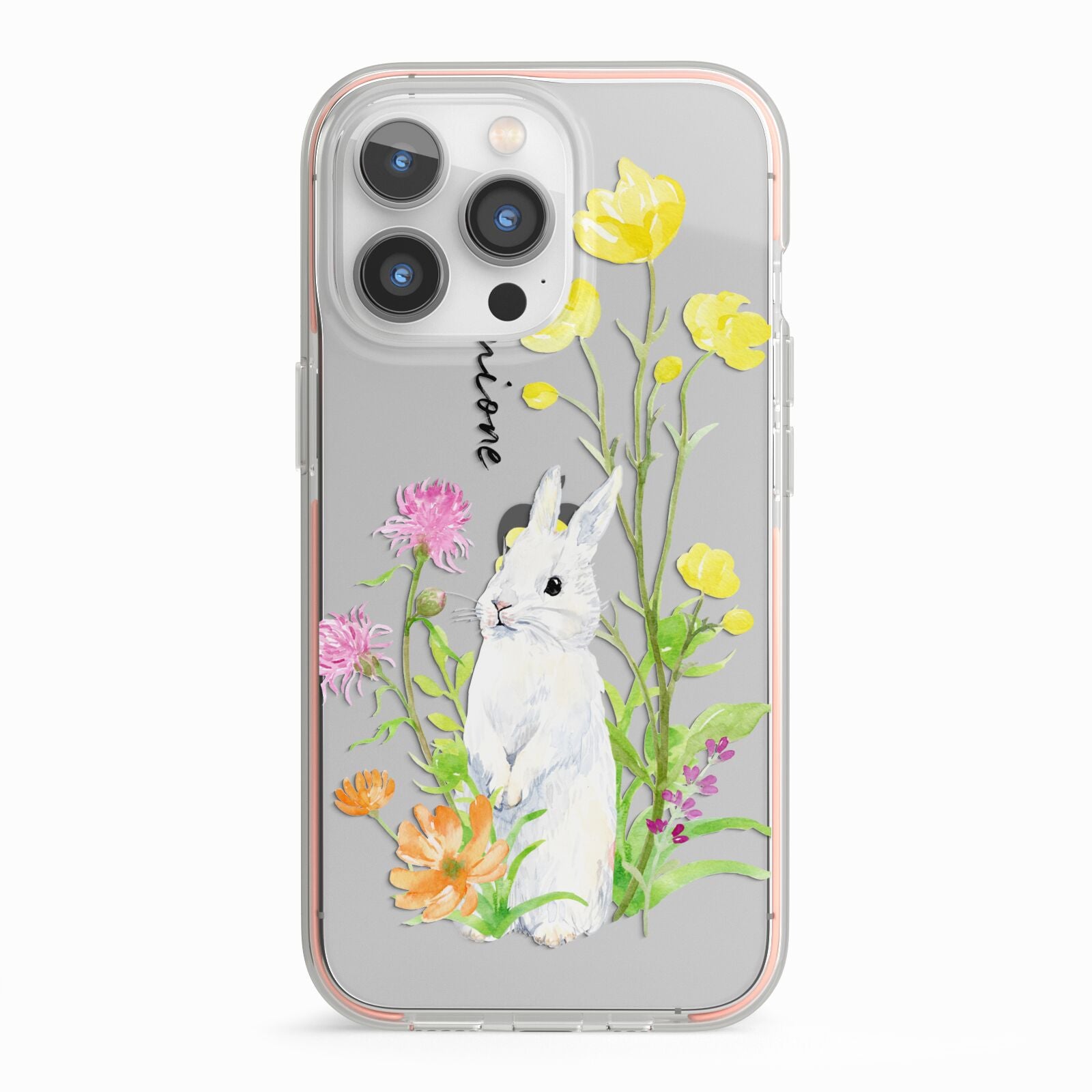 Personalised Bunny Rabbit iPhone 13 Pro TPU Impact Case with Pink Edges