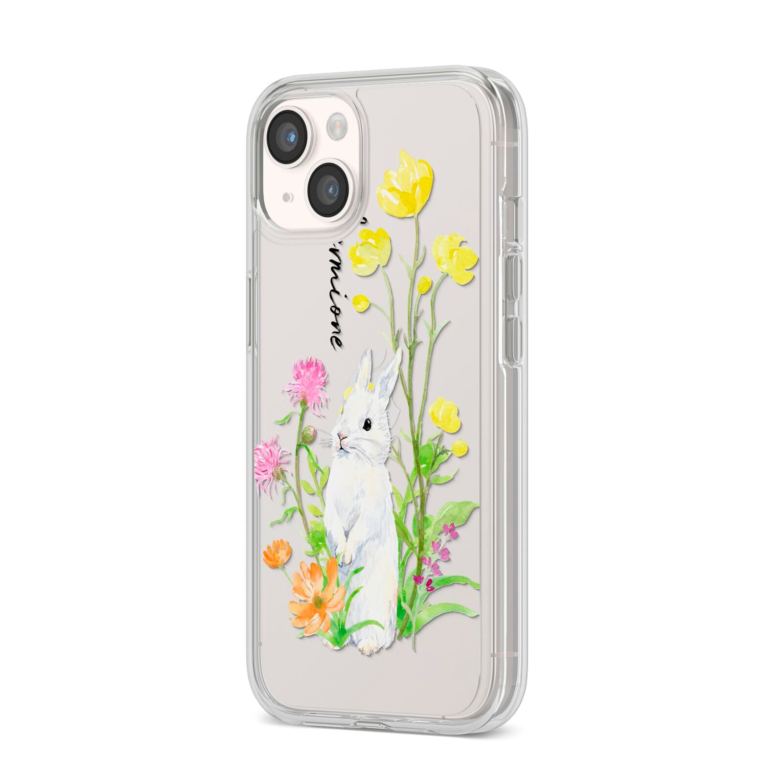 Personalised Bunny Rabbit iPhone 14 Clear Tough Case Starlight Angled Image