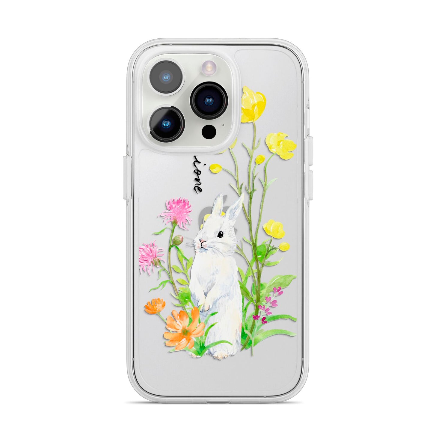 Personalised Bunny Rabbit iPhone 14 Pro Clear Tough Case Silver