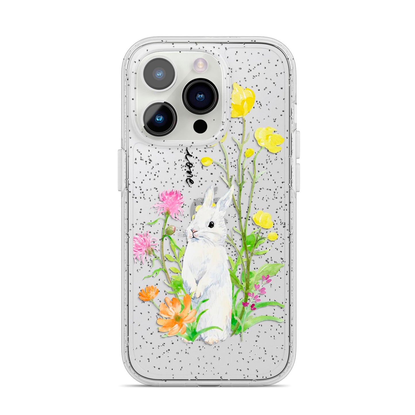 Personalised Bunny Rabbit iPhone 14 Pro Glitter Tough Case Silver