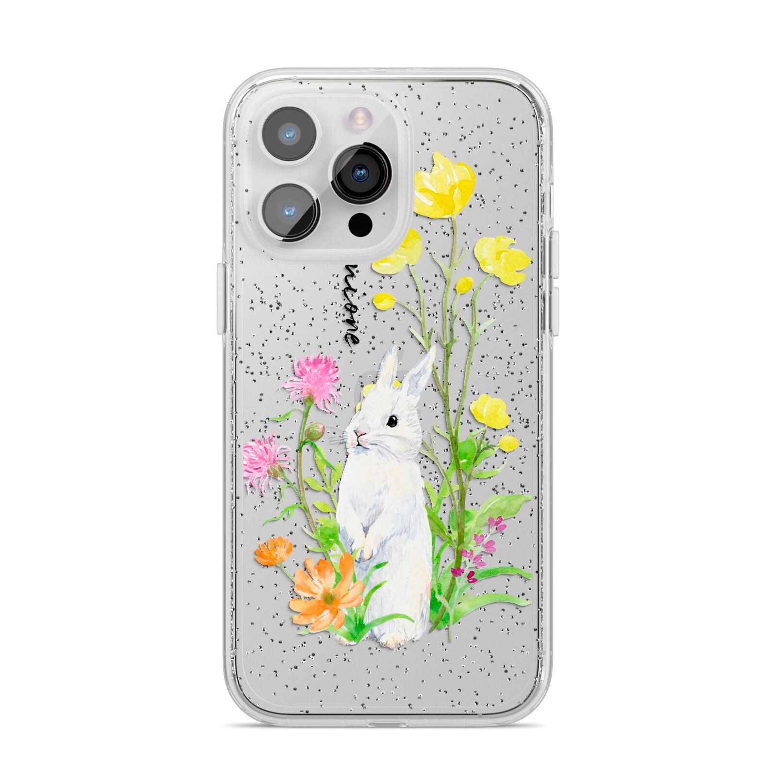 Personalised Bunny Rabbit iPhone 14 Pro Max Glitter Tough Case Silver