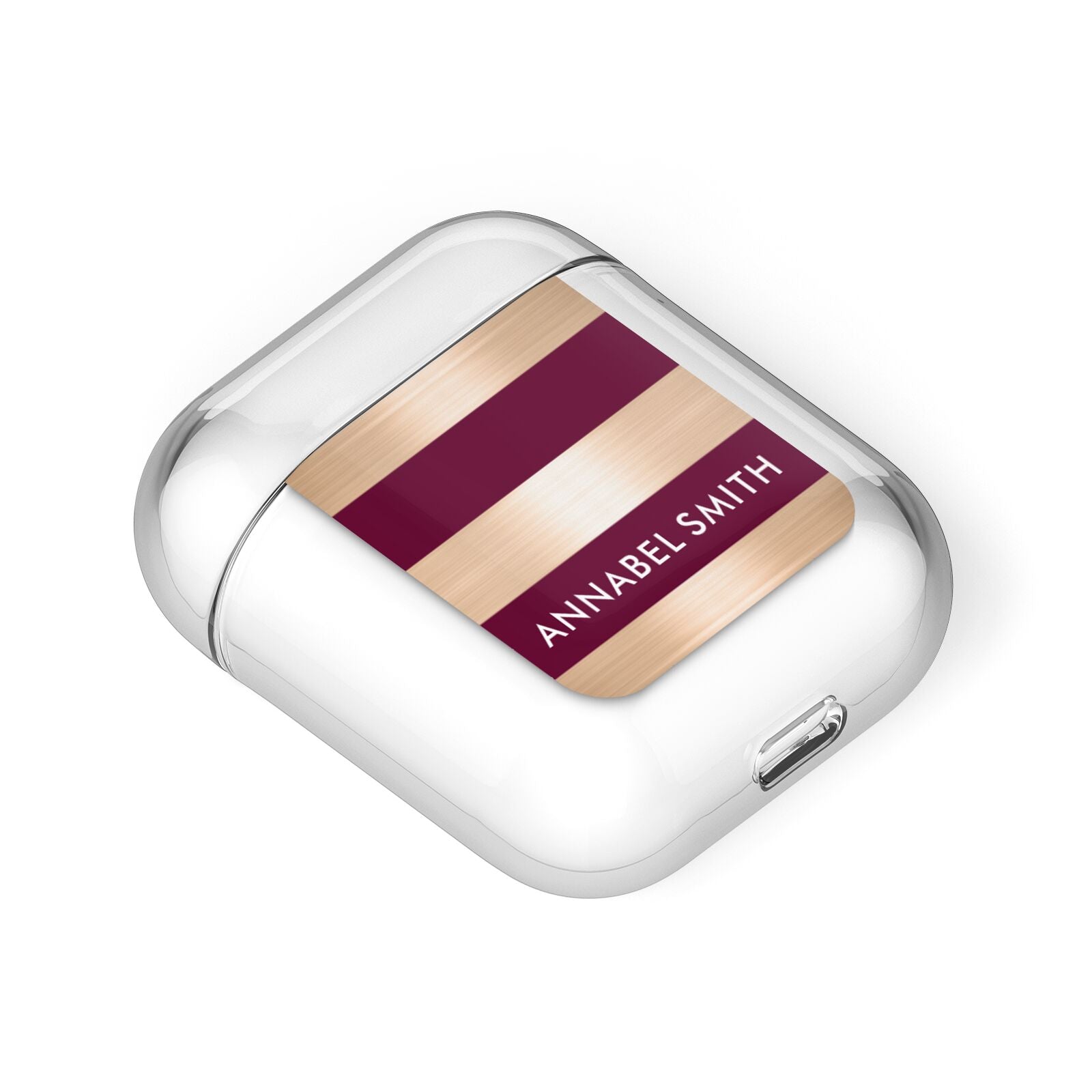Personalised Burgundy Gold Name Initials AirPods Case Laid Flat