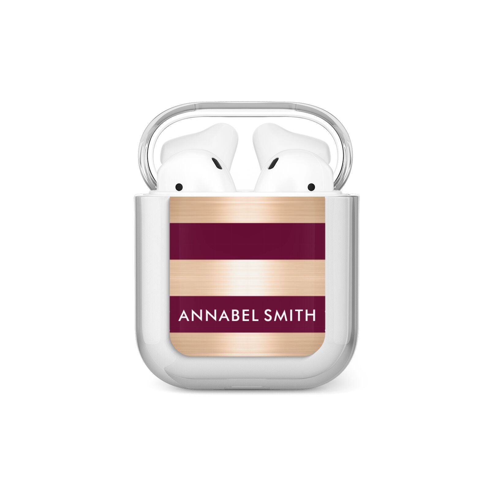 Personalised Burgundy Gold Name Initials AirPods Case