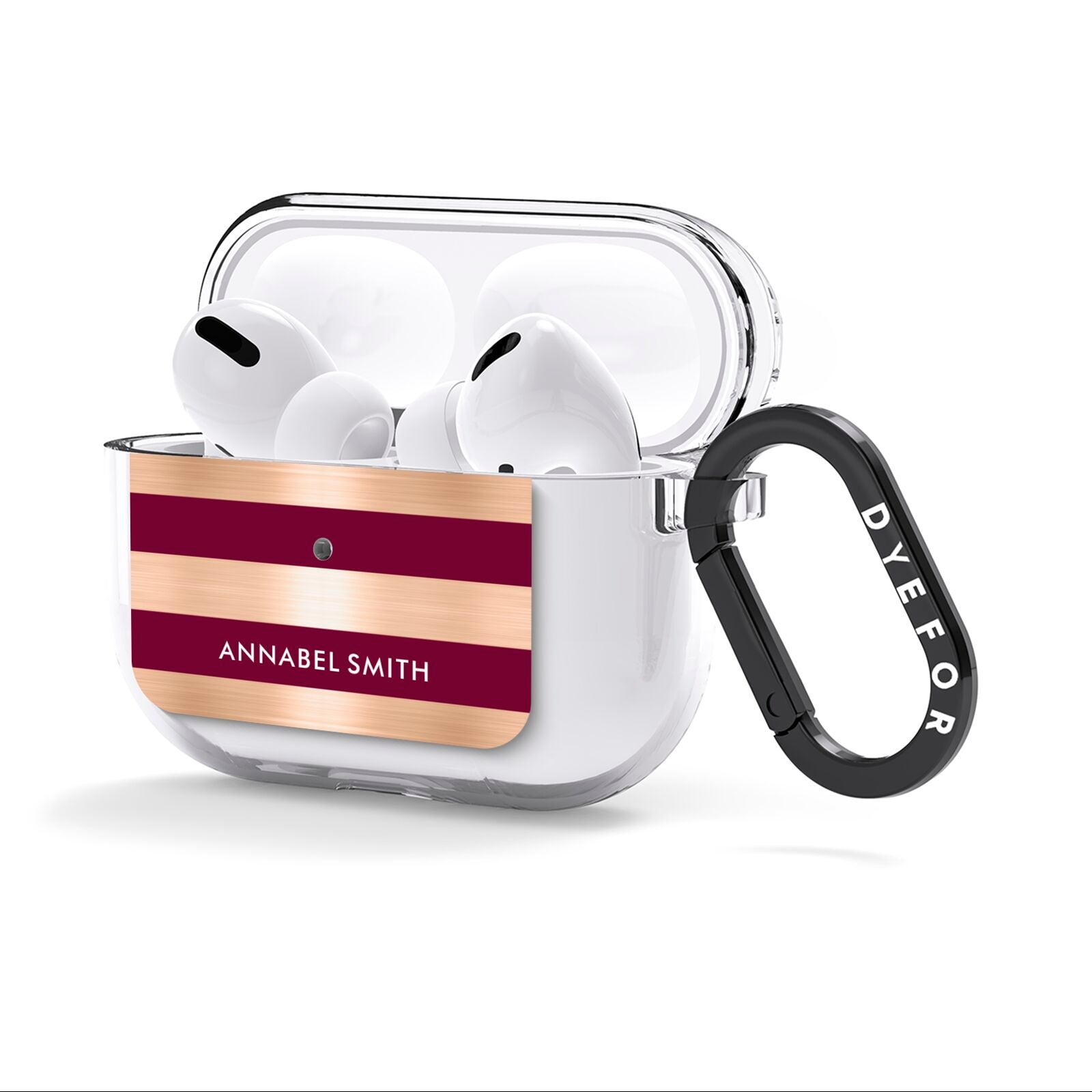 Personalised Burgundy Gold Name Initials AirPods Clear Case 3rd Gen Side Image
