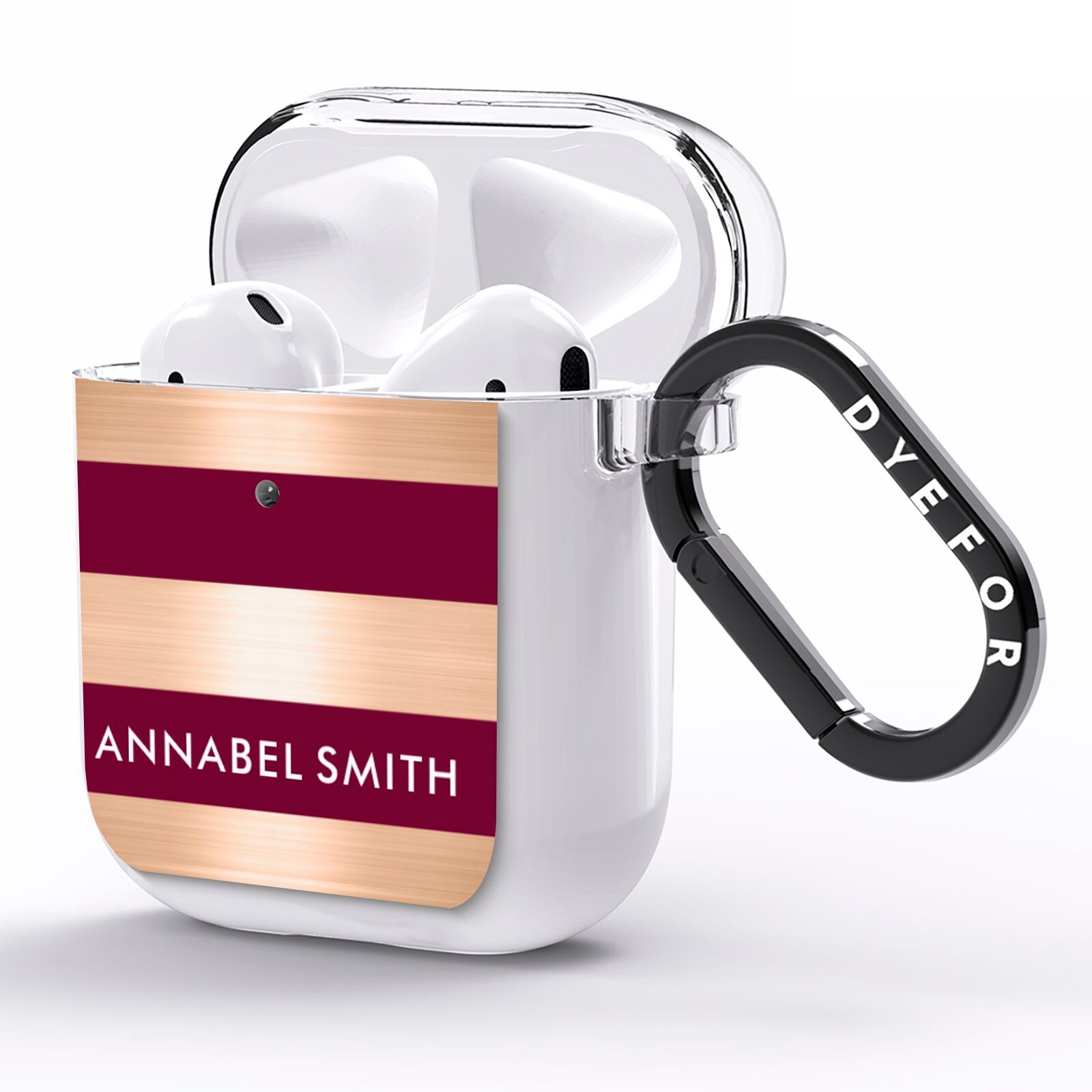 Personalised Burgundy Gold Name Initials AirPods Clear Case Side Image