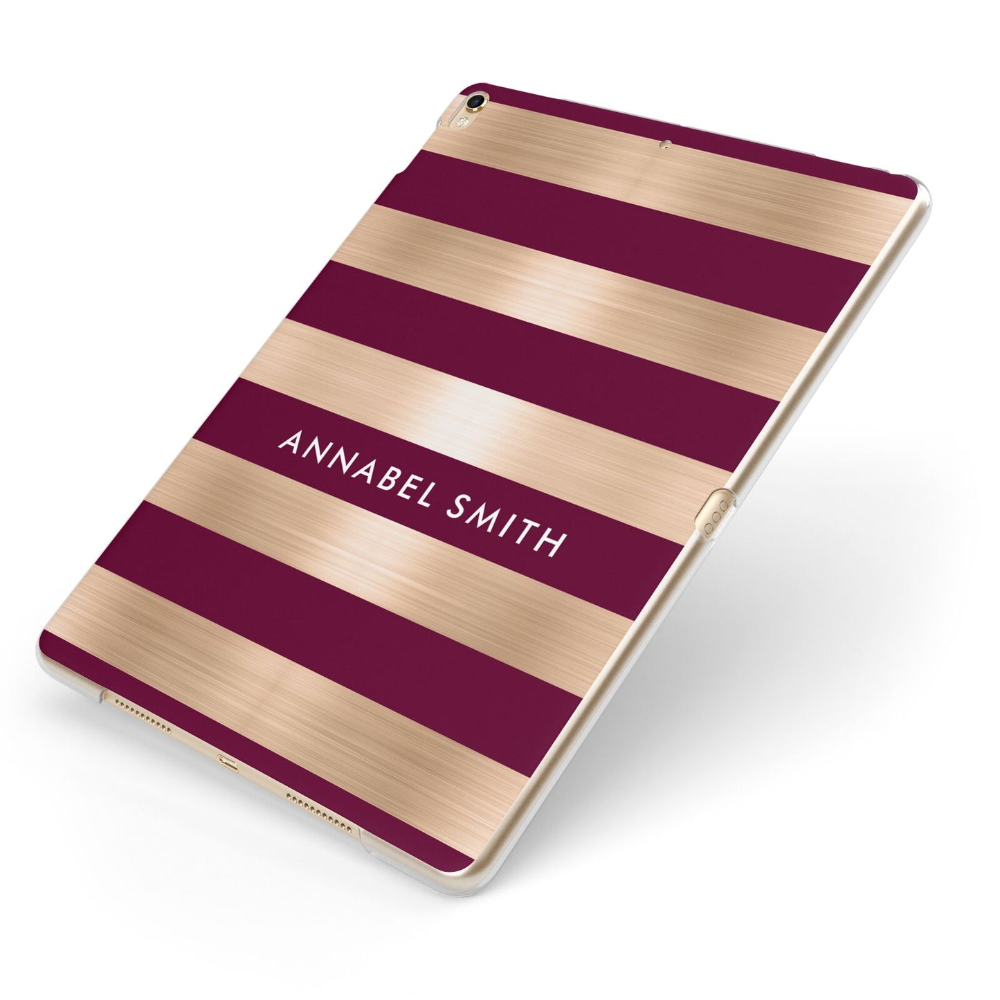 Personalised Burgundy Gold Name Initials Apple iPad Case on Gold iPad Side View