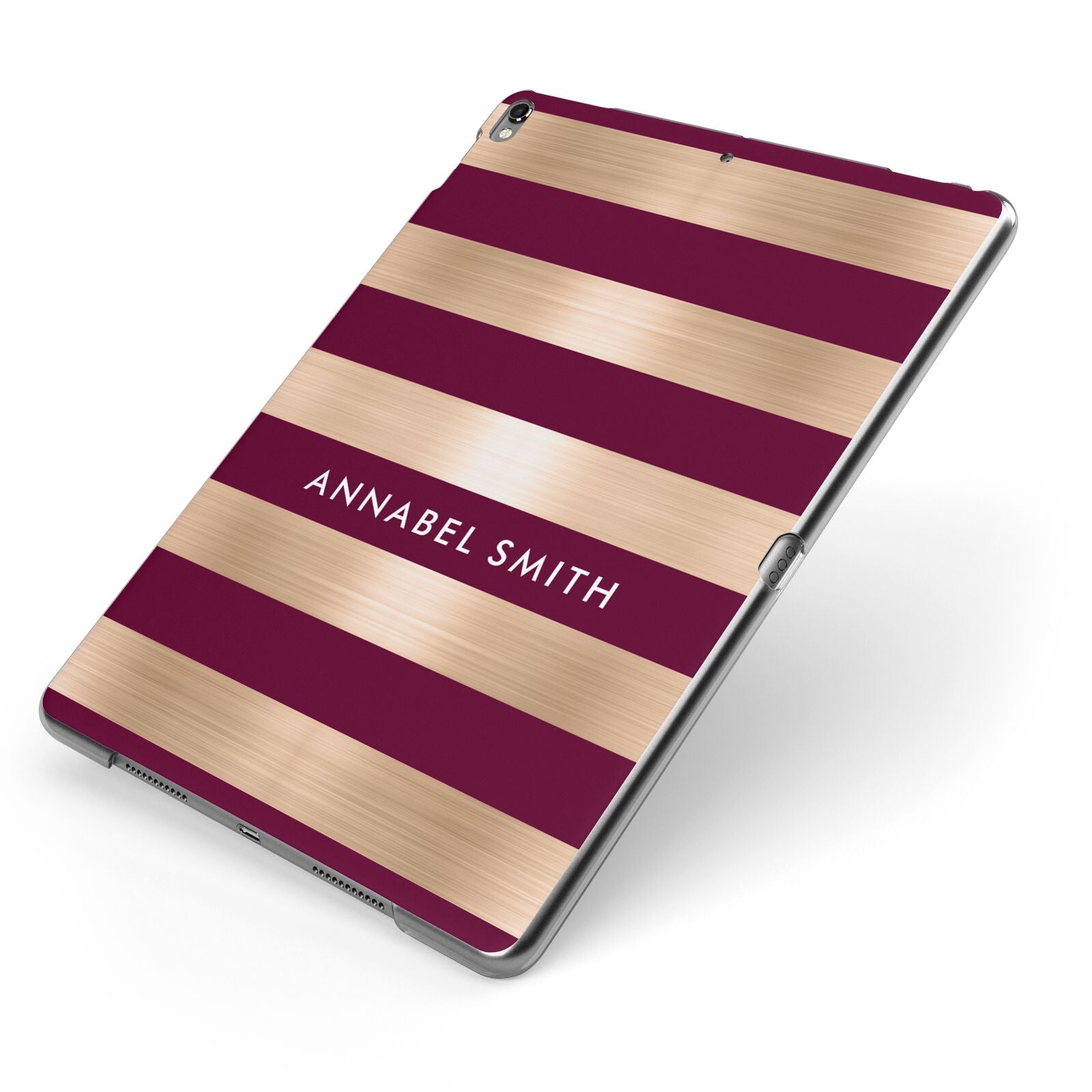 Personalised Burgundy Gold Name Initials Apple iPad Case on Grey iPad Side View