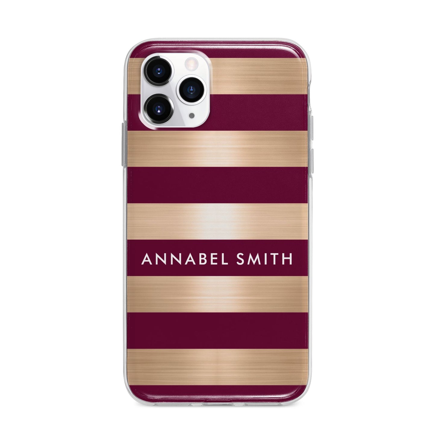 Personalised Burgundy Gold Name Initials Apple iPhone 11 Pro in Silver with Bumper Case