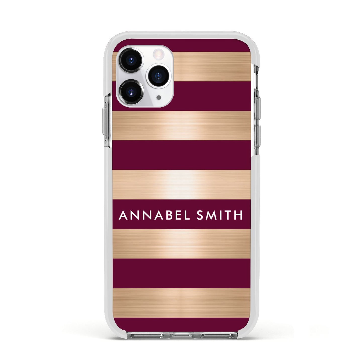 Personalised Burgundy Gold Name Initials Apple iPhone 11 Pro in Silver with White Impact Case