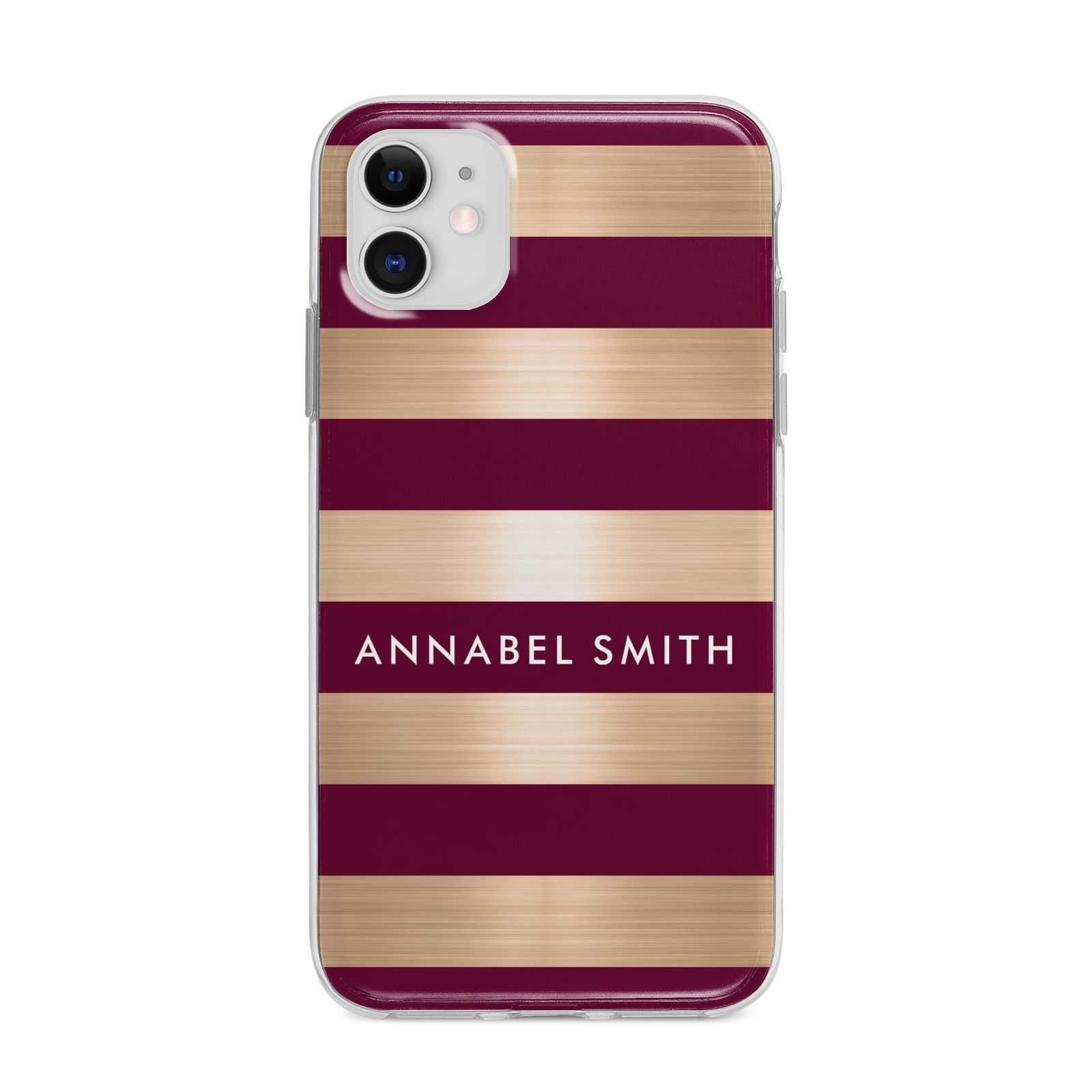 Personalised Burgundy Gold Name Initials Apple iPhone 11 in White with Bumper Case
