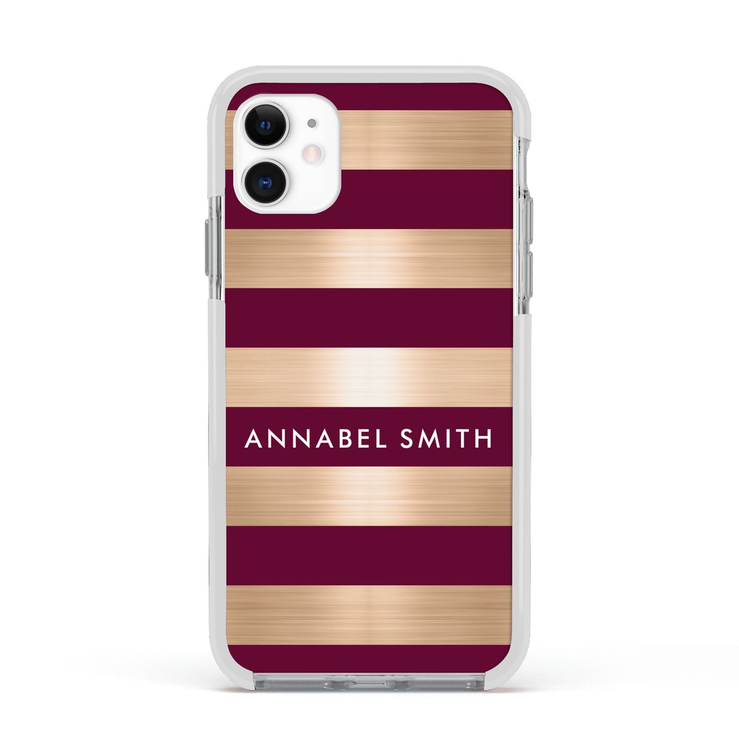 Personalised Burgundy Gold Name Initials Apple iPhone 11 in White with White Impact Case