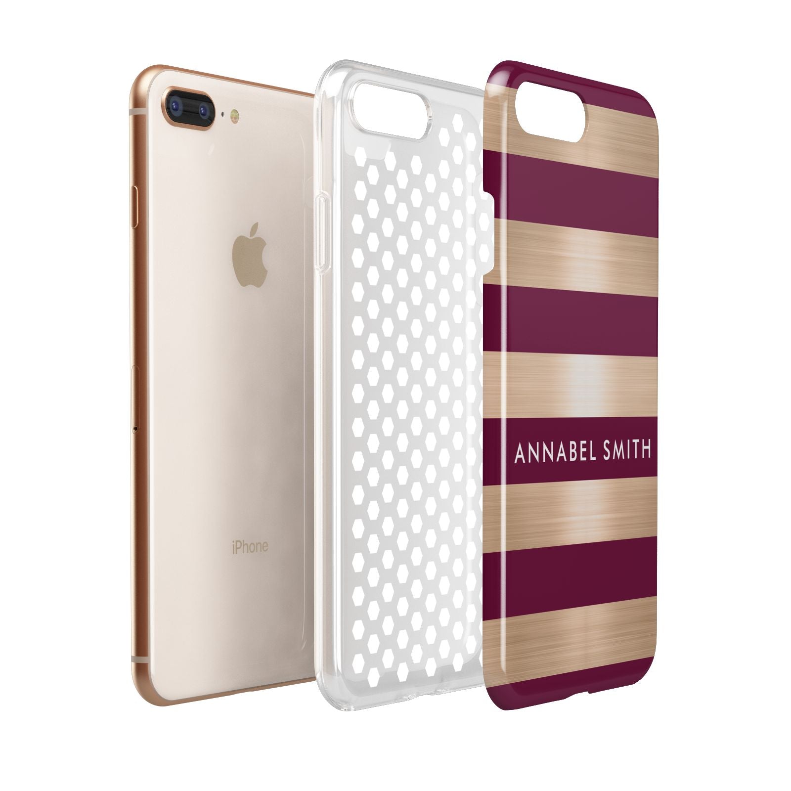 Personalised Burgundy Gold Name Initials Apple iPhone 7 8 Plus 3D Tough Case Expanded View