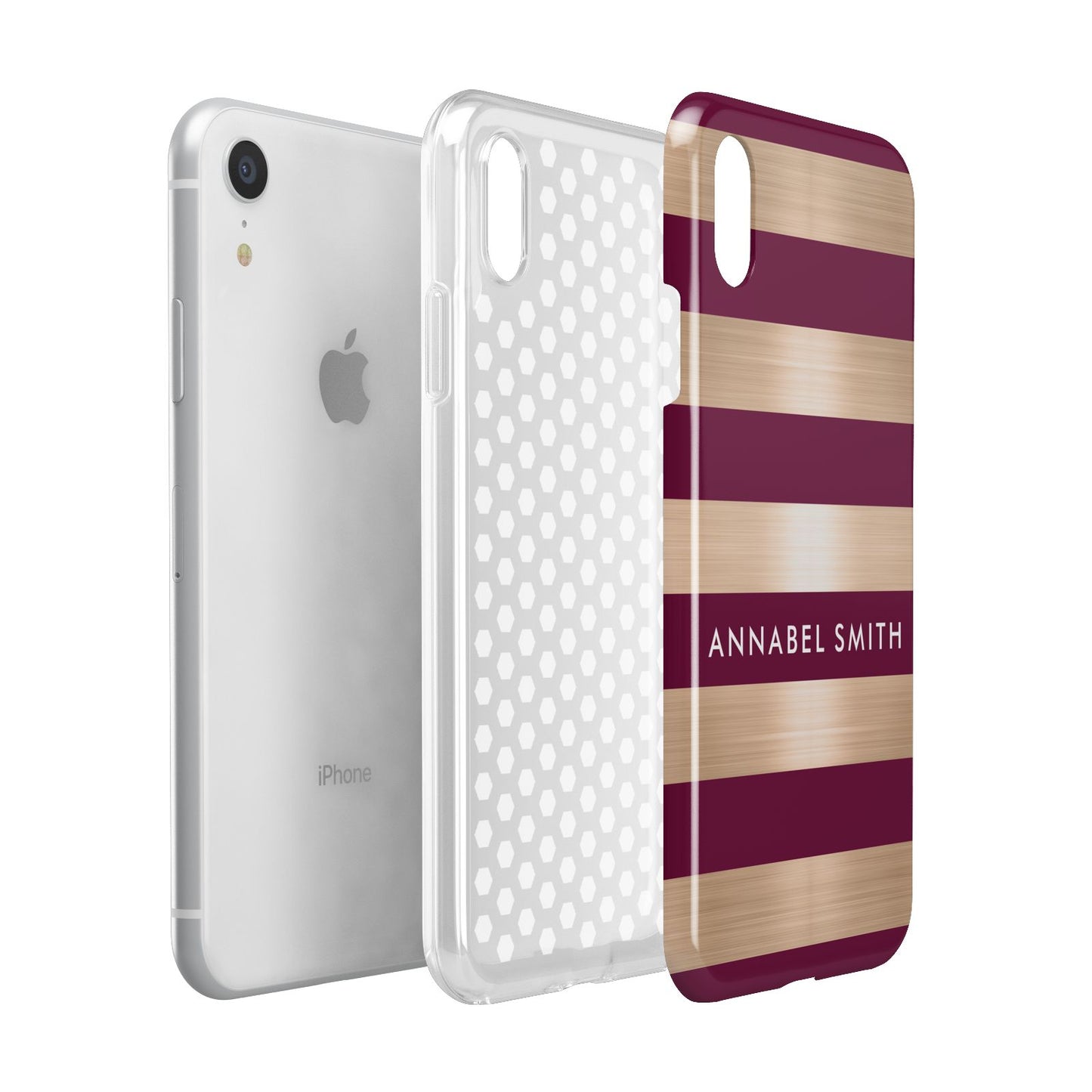 Personalised Burgundy Gold Name Initials Apple iPhone XR White 3D Tough Case Expanded view