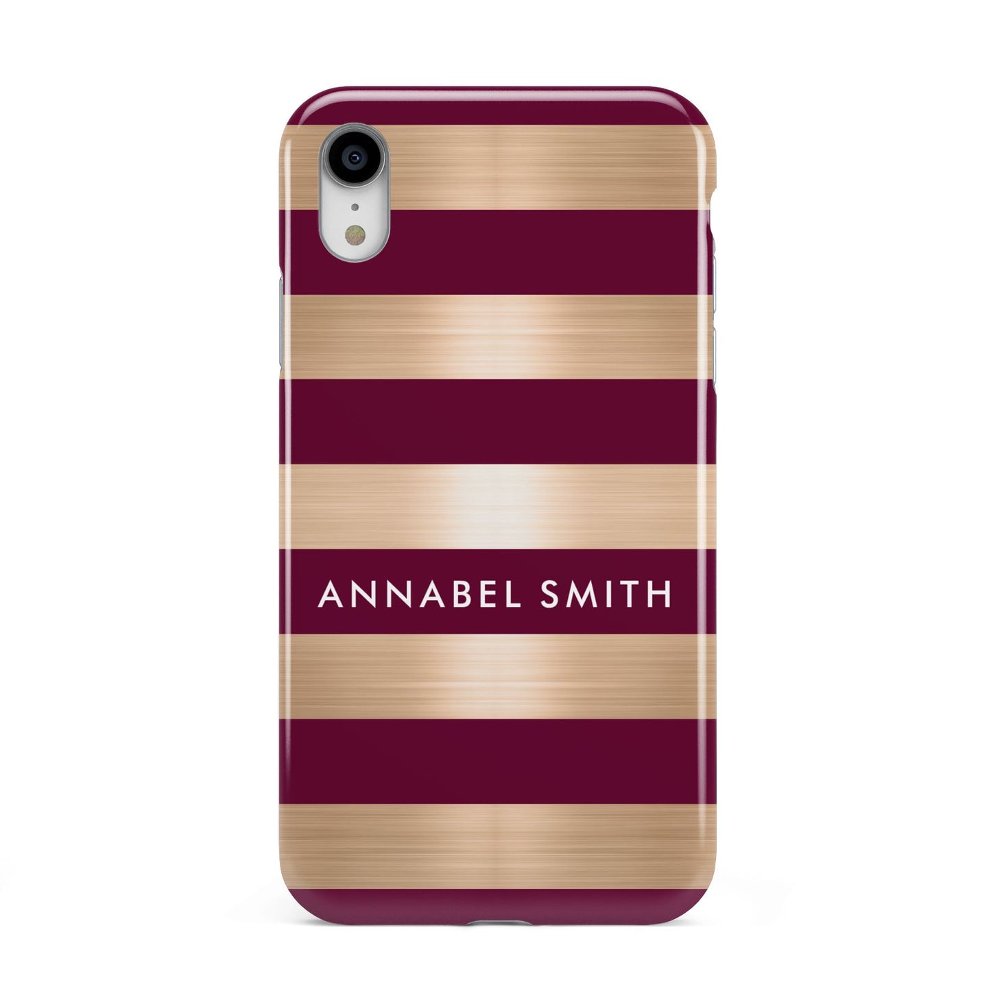 Personalised Burgundy Gold Name Initials Apple iPhone XR White 3D Tough Case
