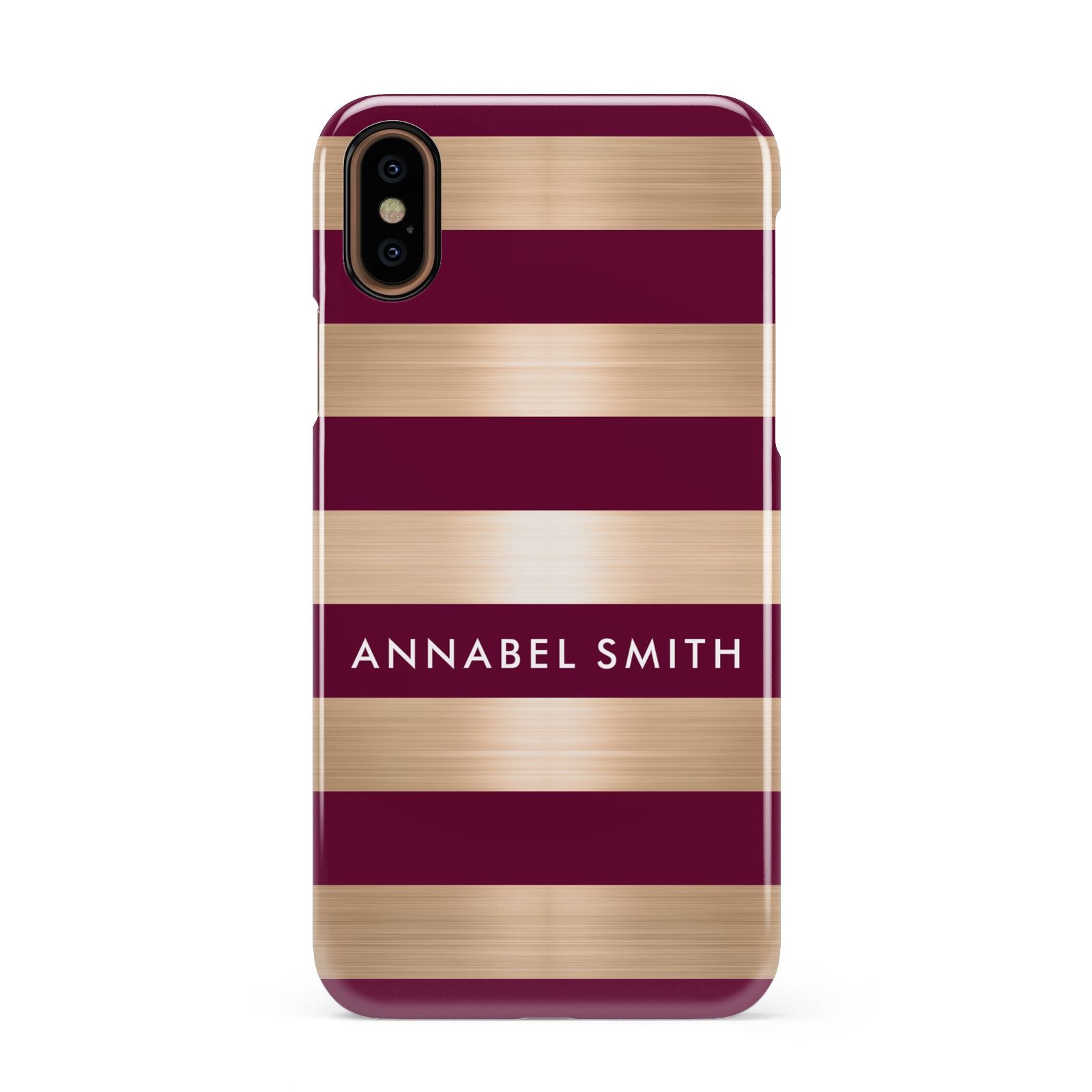 Personalised Burgundy Gold Name Initials Apple iPhone XS 3D Snap Case