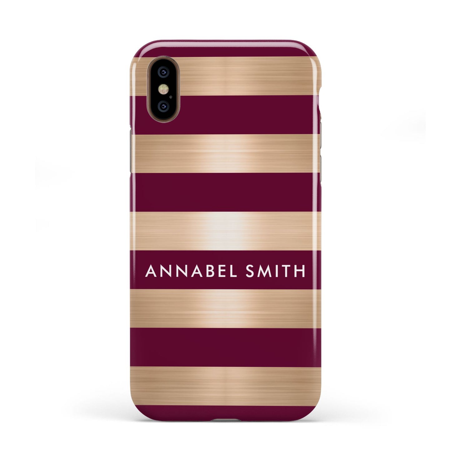 Personalised Burgundy Gold Name Initials Apple iPhone XS 3D Tough