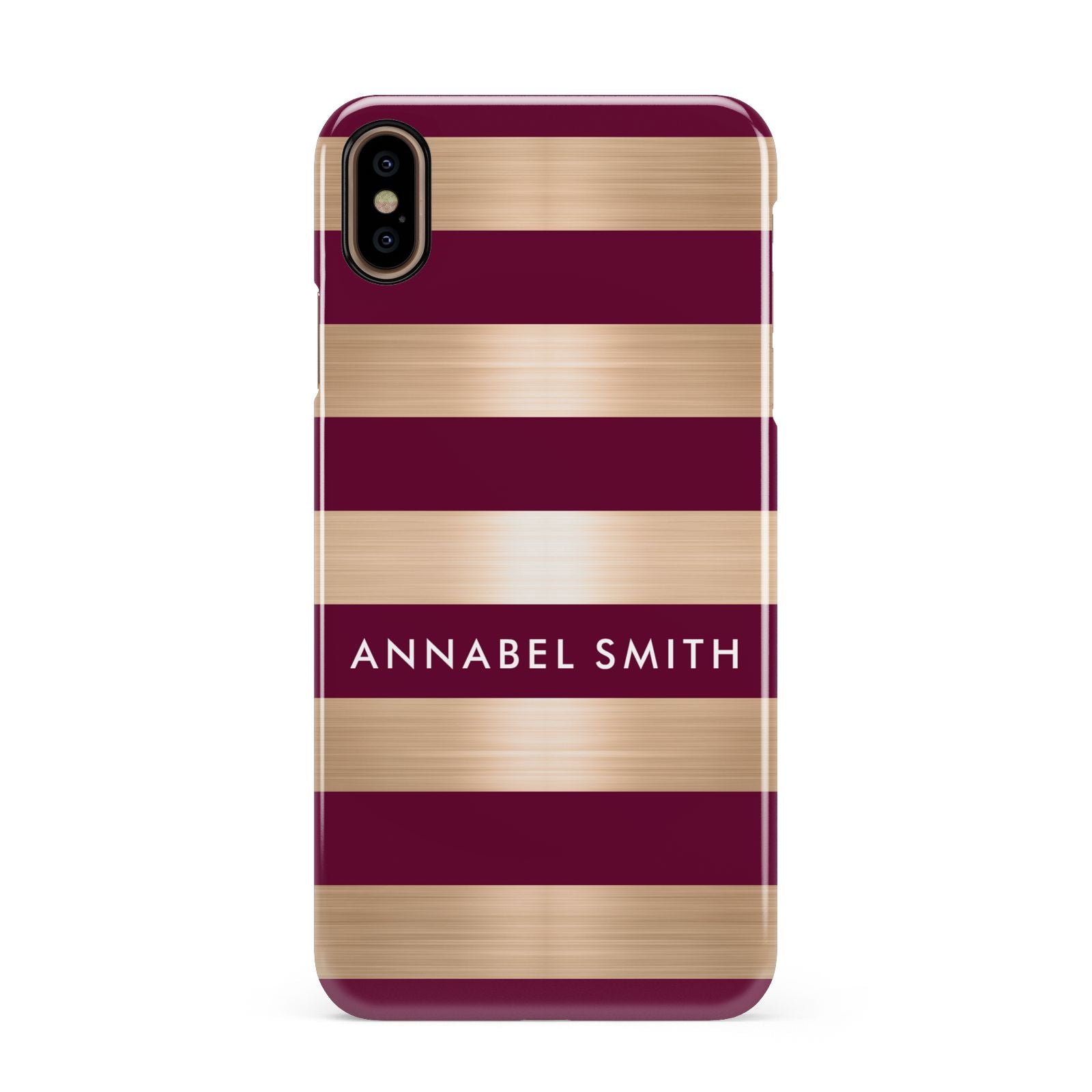 Personalised Burgundy Gold Name Initials Apple iPhone Xs Max 3D Snap Case