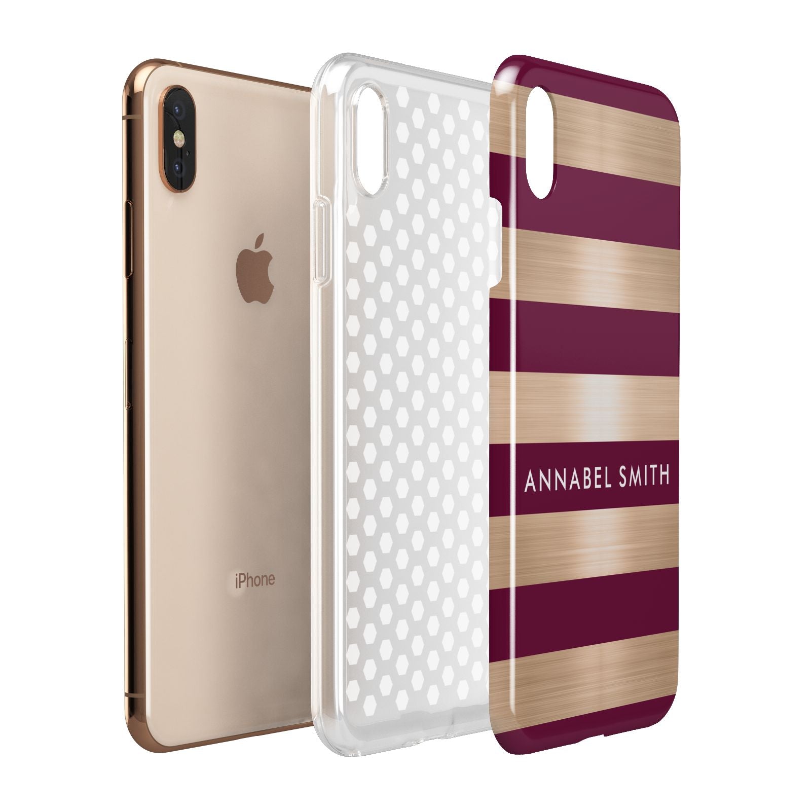Personalised Burgundy Gold Name Initials Apple iPhone Xs Max 3D Tough Case Expanded View