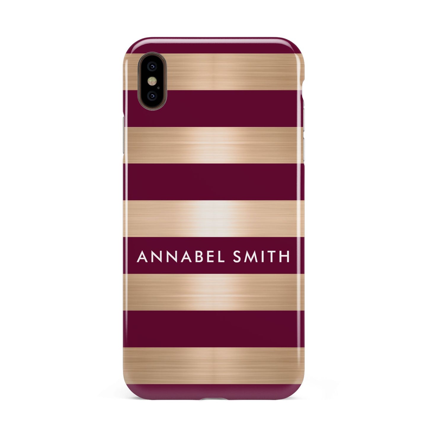 Personalised Burgundy Gold Name Initials Apple iPhone Xs Max 3D Tough Case