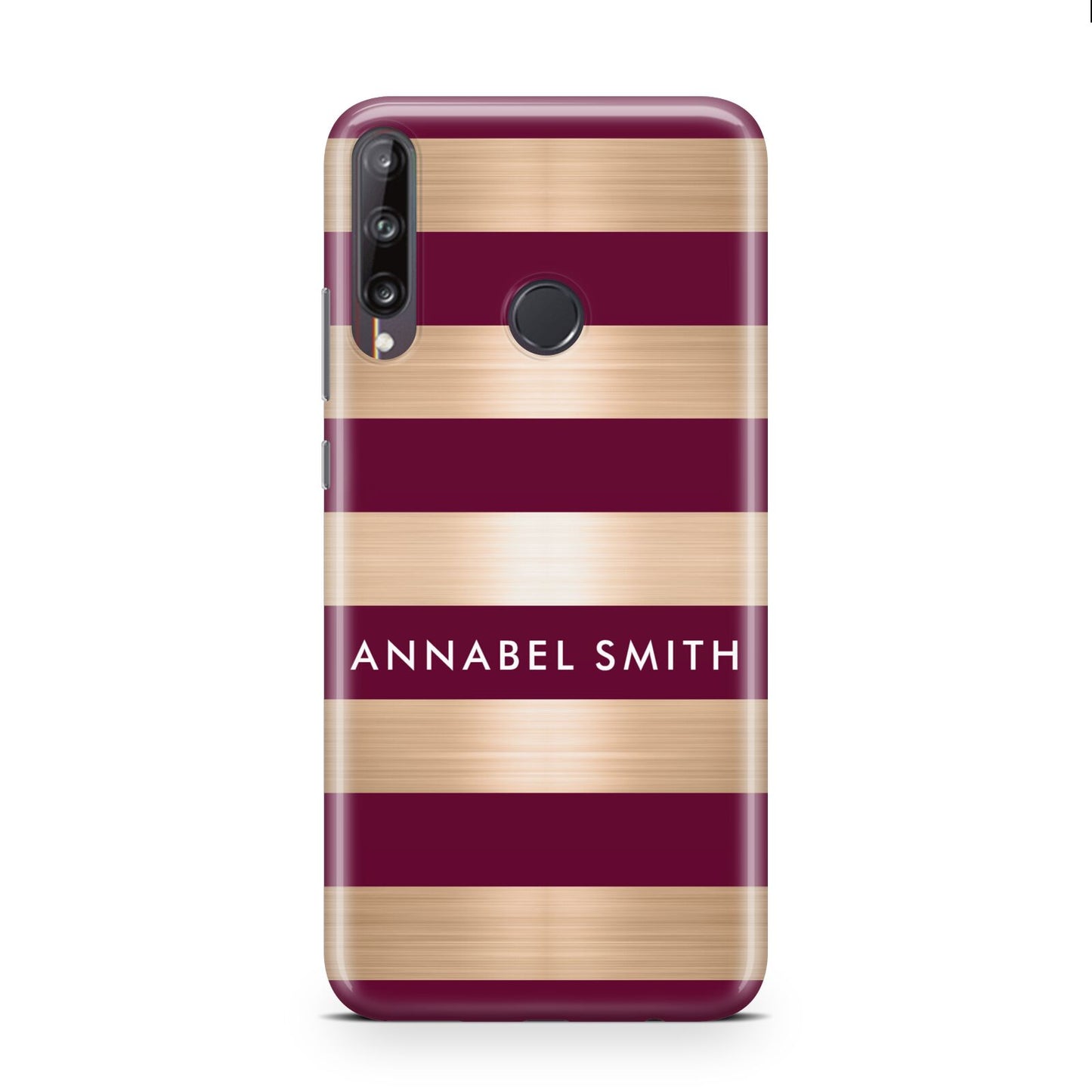 Personalised Burgundy Gold Name Initials Huawei P40 Lite E Phone Case
