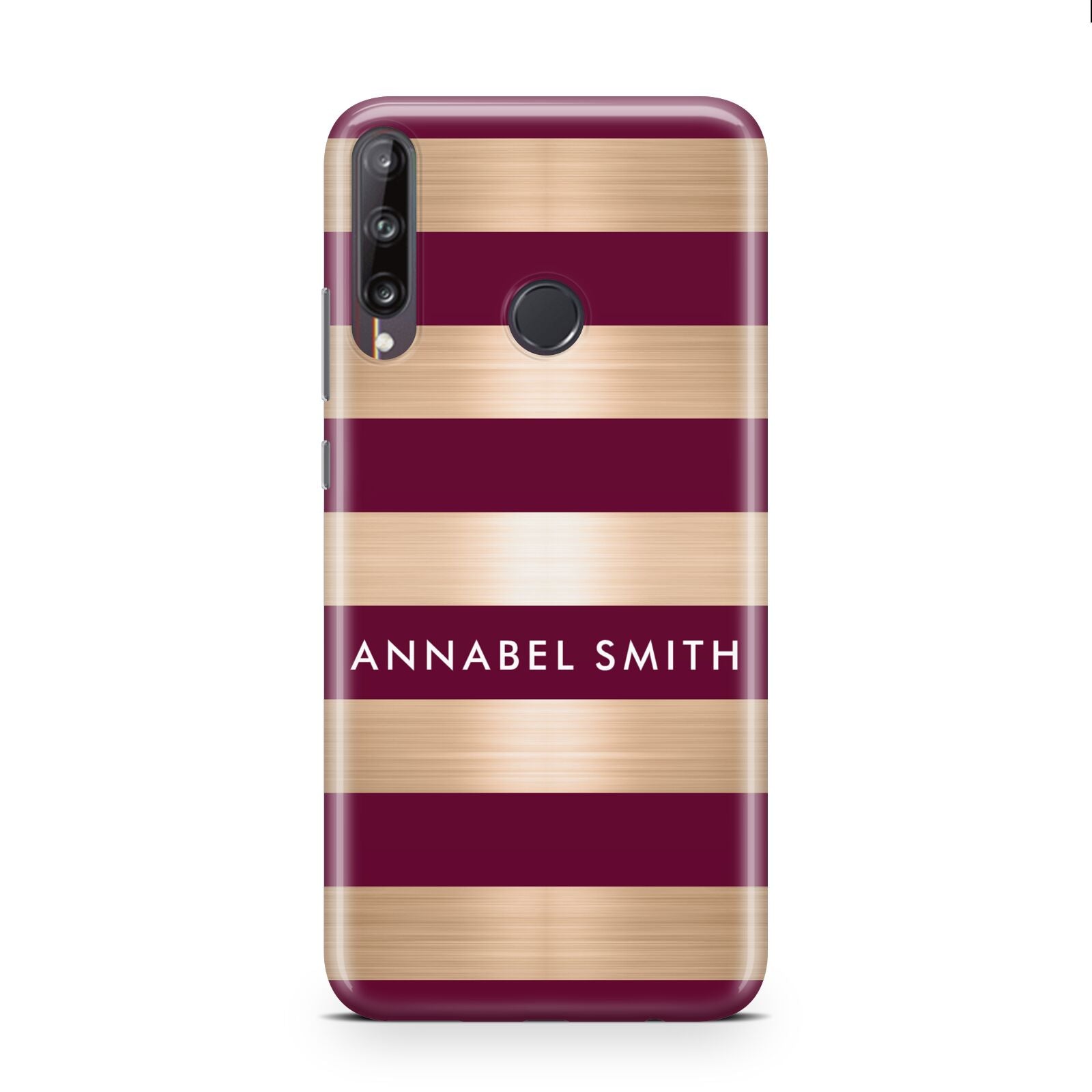 Personalised Burgundy Gold Name Initials Huawei P40 Lite E Phone Case