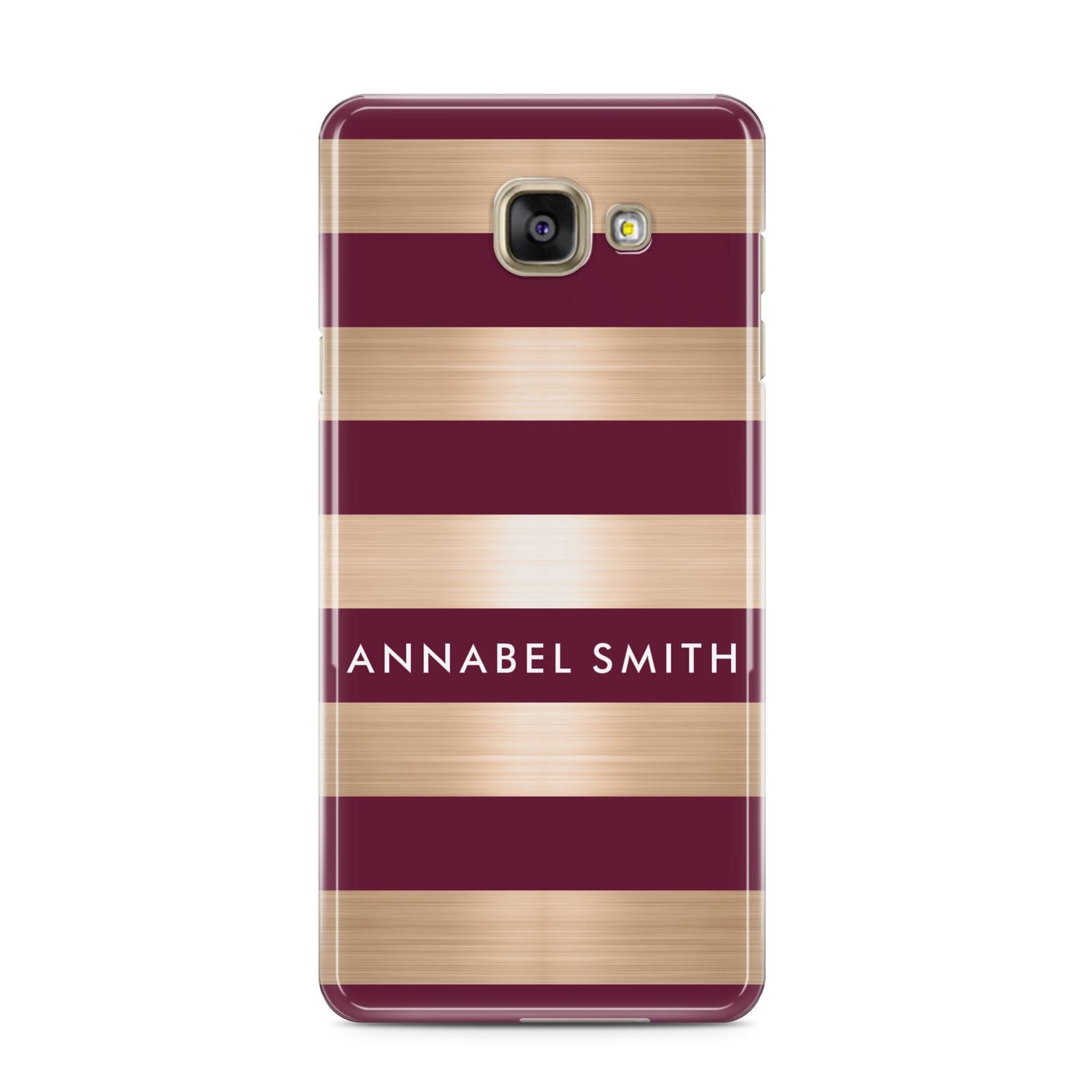 Personalised Burgundy Gold Name Initials Samsung Galaxy A3 2016 Case on gold phone