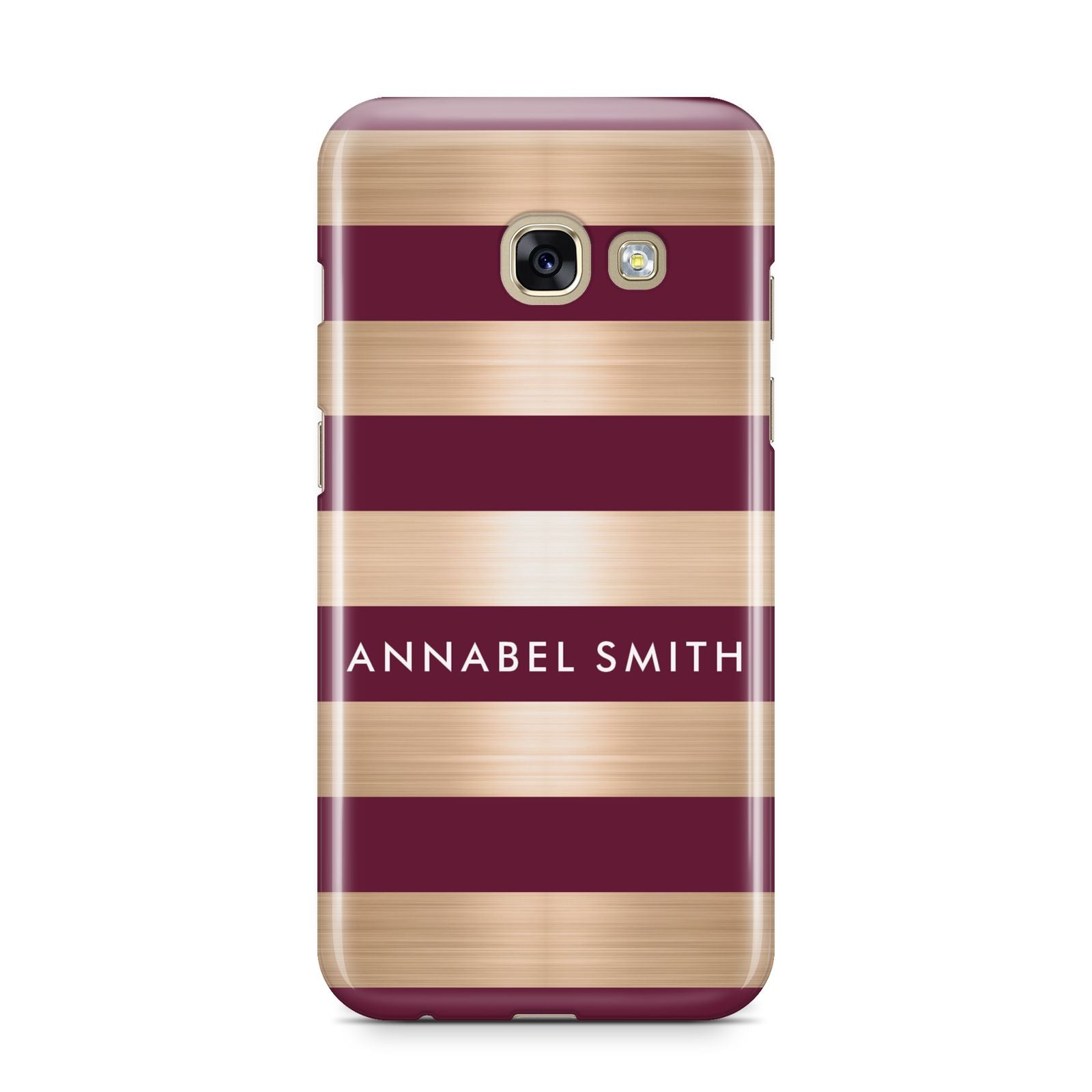 Personalised Burgundy Gold Name Initials Samsung Galaxy A3 2017 Case on gold phone
