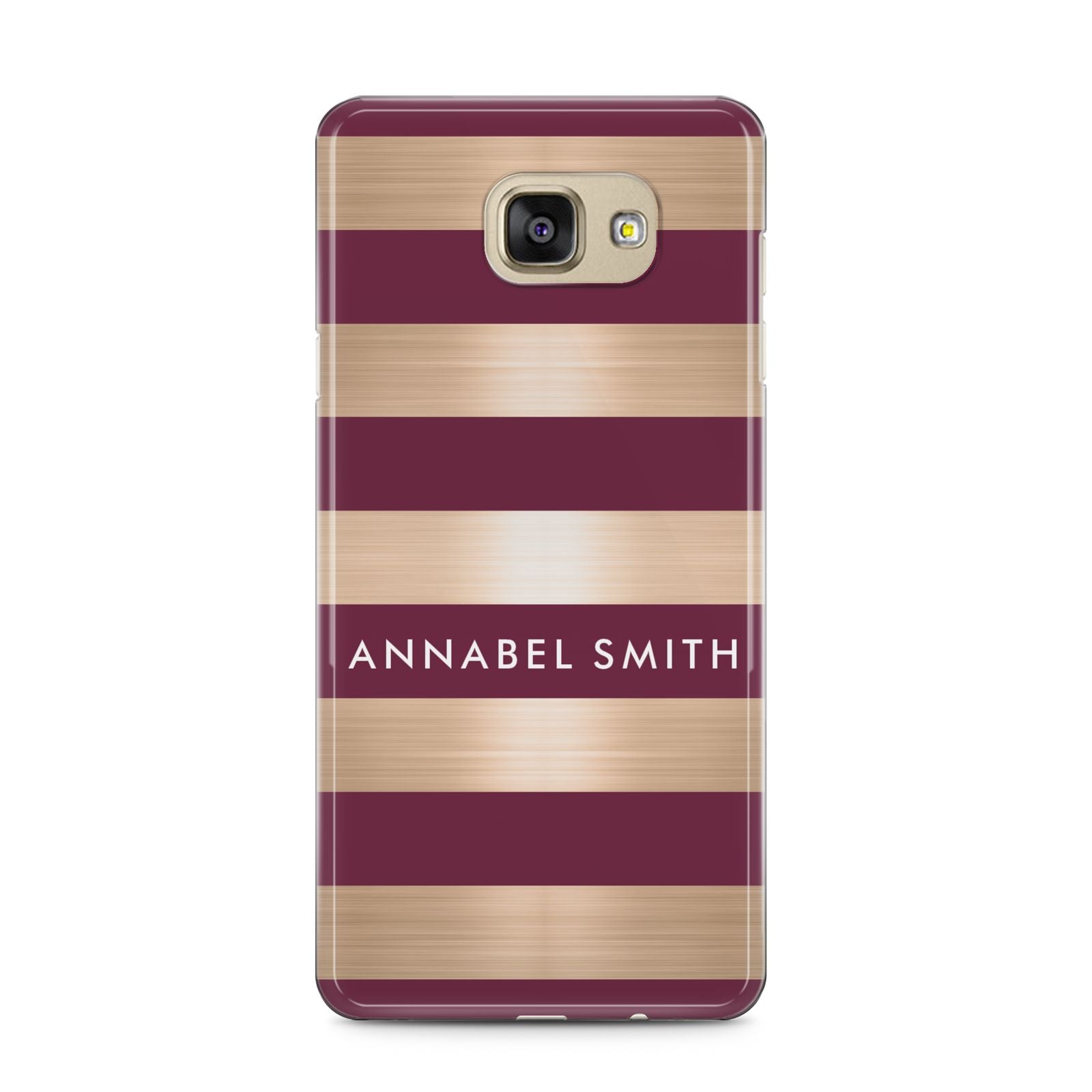 Personalised Burgundy Gold Name Initials Samsung Galaxy A5 2016 Case on gold phone