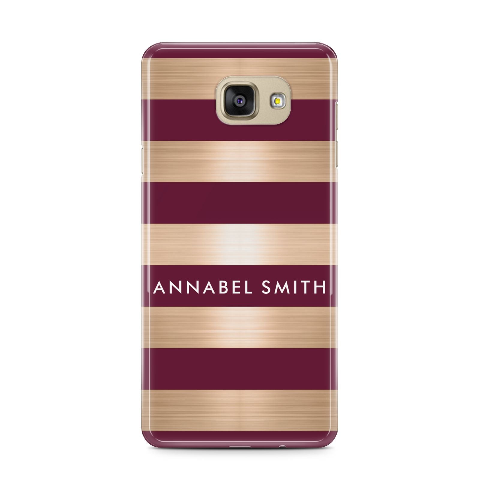Personalised Burgundy Gold Name Initials Samsung Galaxy A7 2016 Case on gold phone