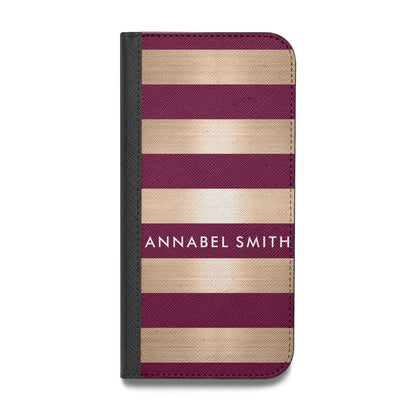 Personalised Burgundy Gold Name Initials Vegan Leather Flip Samsung Case