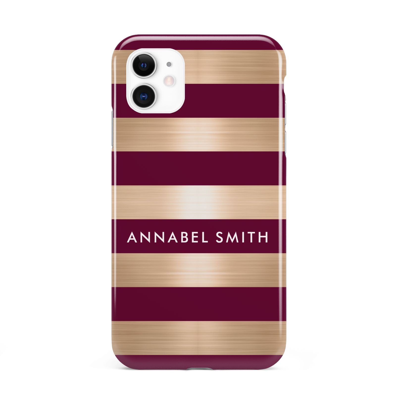 Personalised Burgundy Gold Name Initials iPhone 11 3D Tough Case