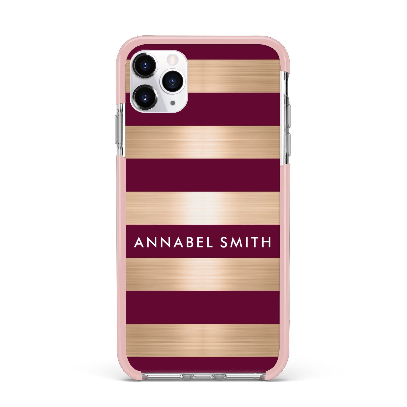 Personalised Burgundy Gold Name Initials iPhone 11 Pro Max Impact Pink Edge Case