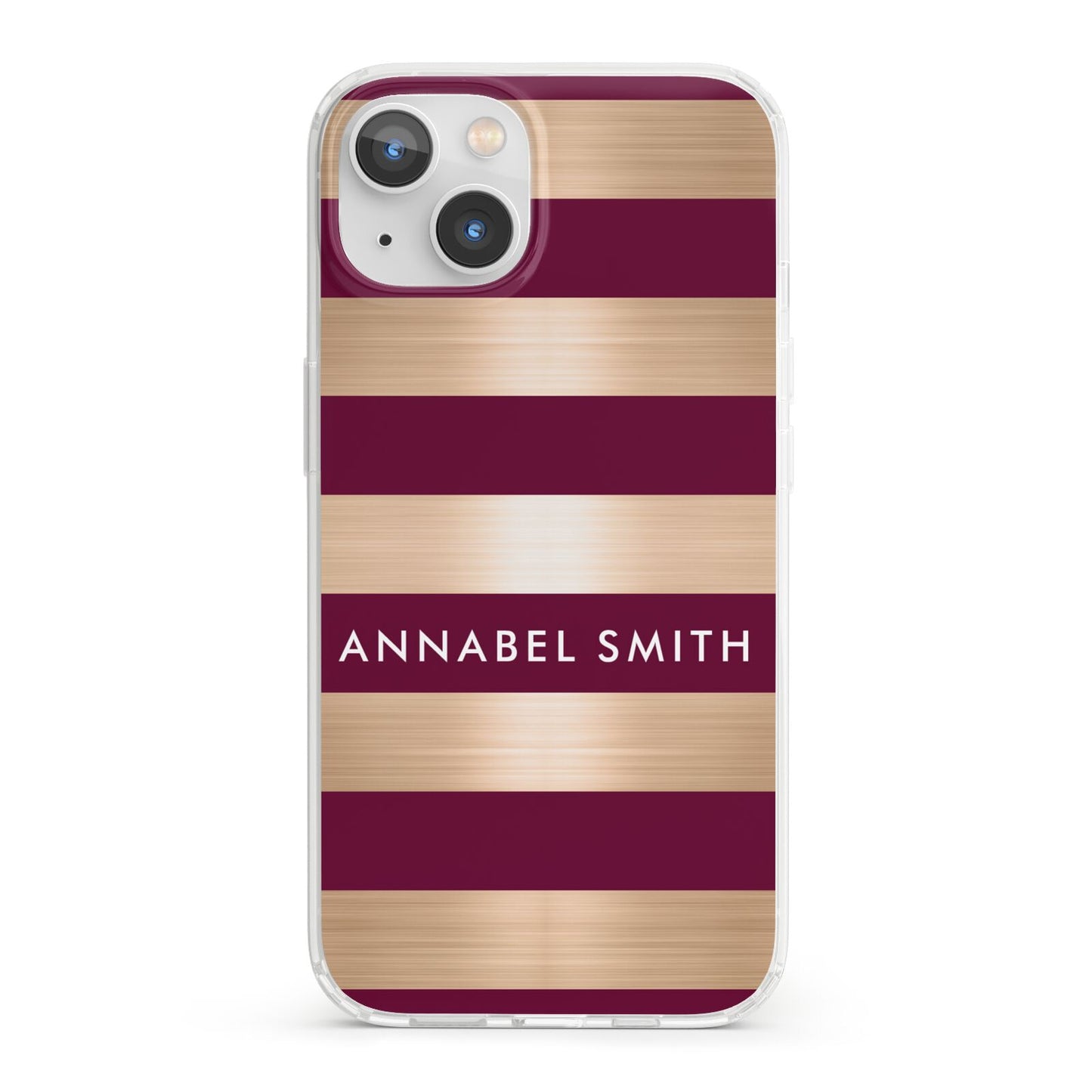 Personalised Burgundy Gold Name Initials iPhone 13 Clear Bumper Case