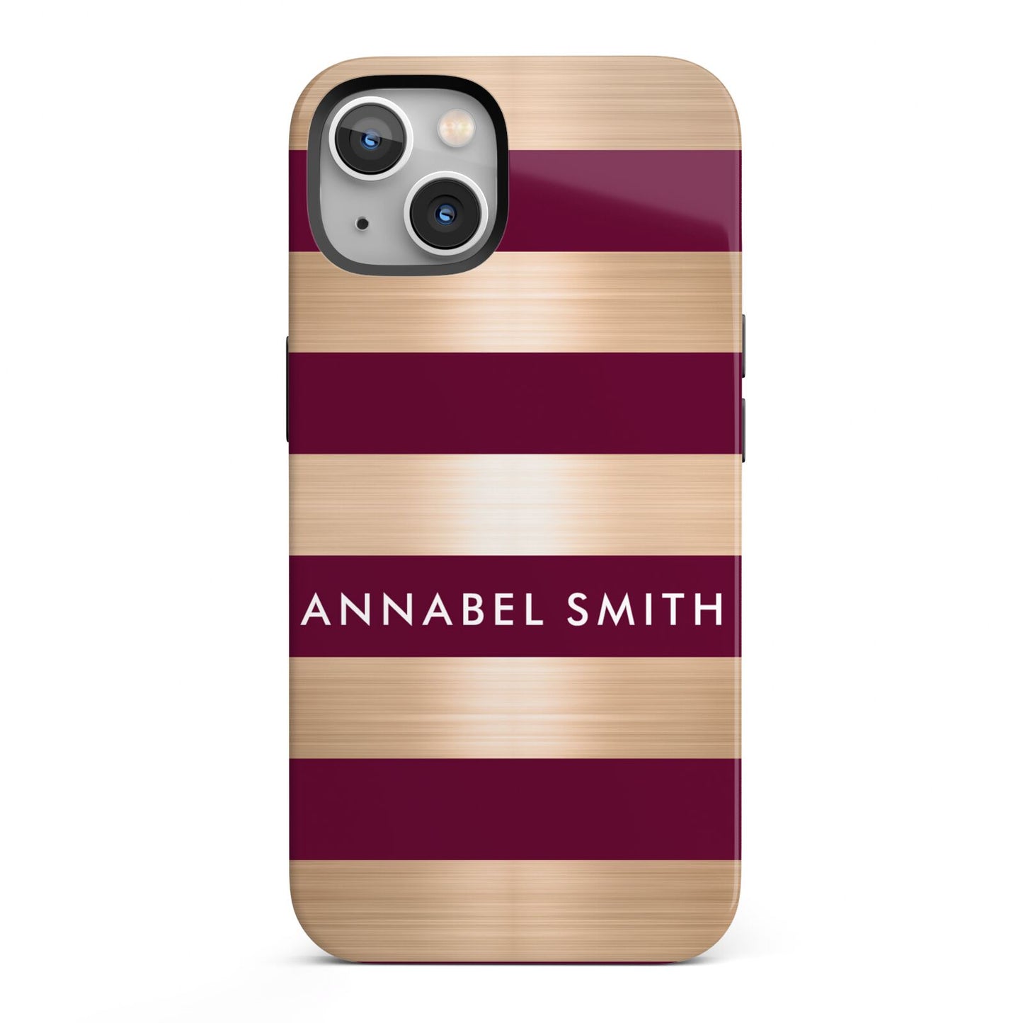 Personalised Burgundy Gold Name Initials iPhone 13 Full Wrap 3D Tough Case