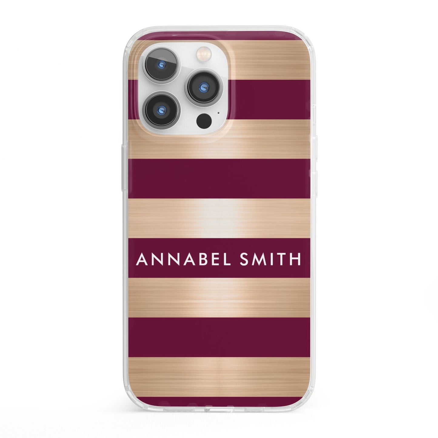 Personalised Burgundy Gold Name Initials iPhone 13 Pro Clear Bumper Case