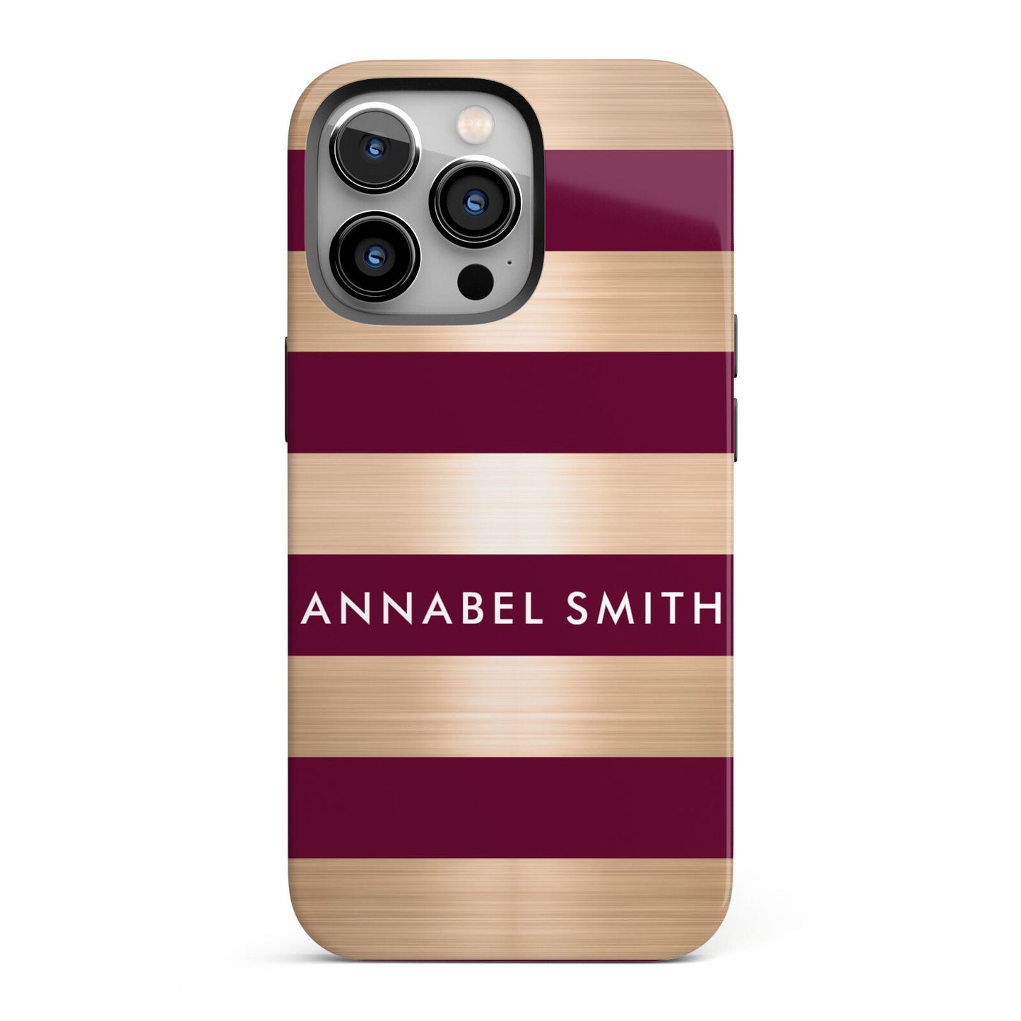 Personalised Burgundy Gold Name Initials iPhone 13 Pro Full Wrap 3D Tough Case