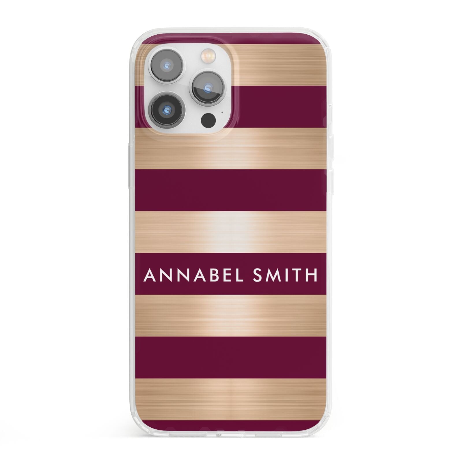 Personalised Burgundy Gold Name Initials iPhone 13 Pro Max Clear Bumper Case