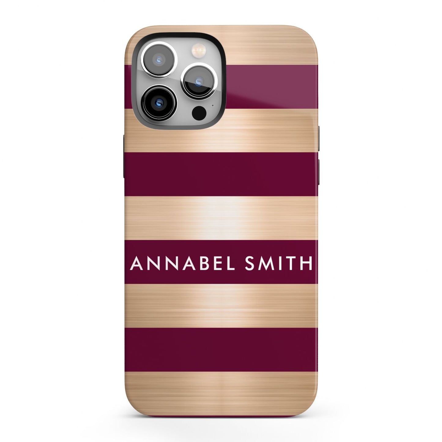 Personalised Burgundy Gold Name Initials iPhone 13 Pro Max Full Wrap 3D Tough Case